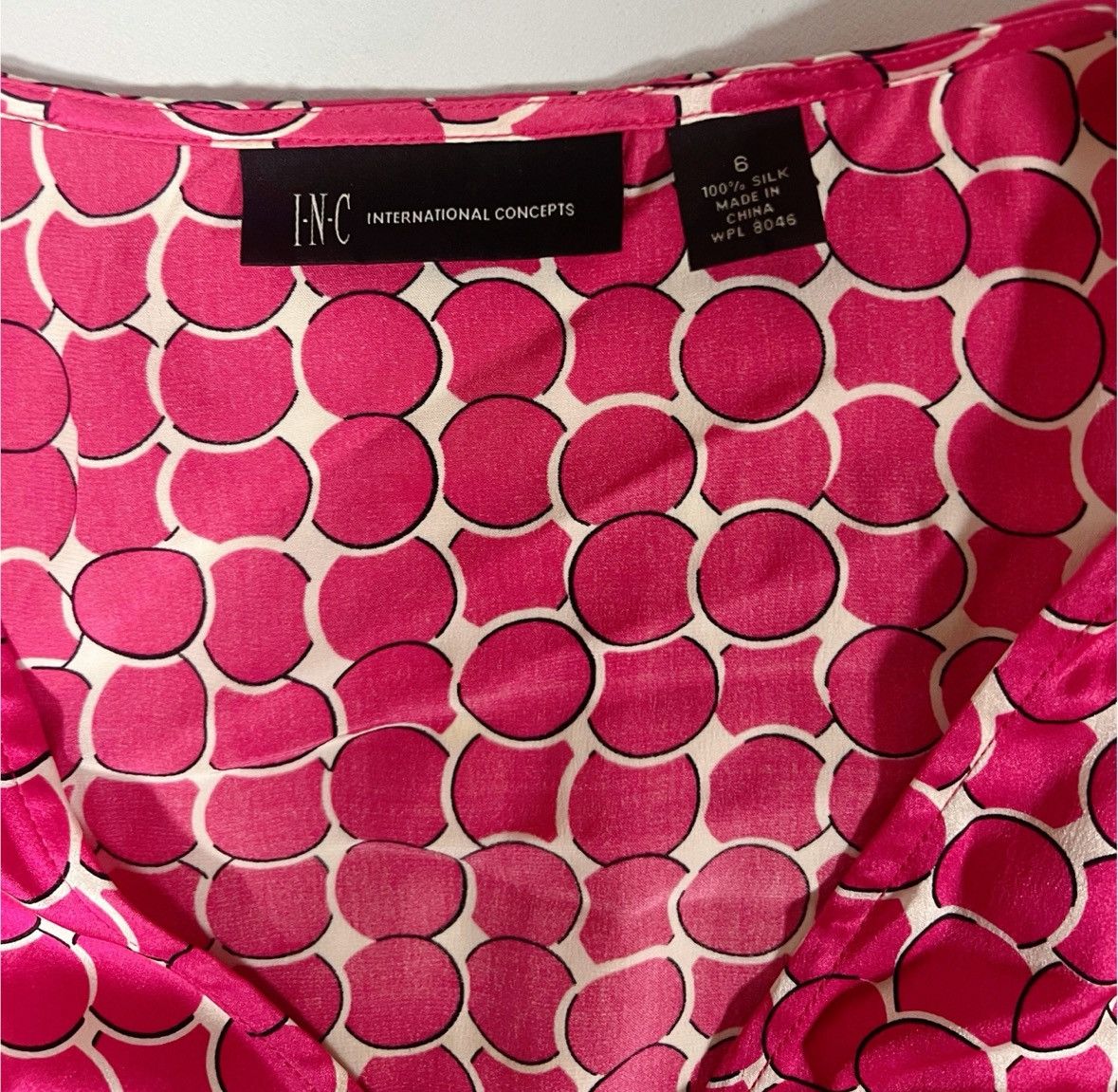I.N.C INC Pink Circles Abstract Silk Shirt Top Blouse Size 6 🩷✨ Size M / US 6-8 / IT 42-44 - 3 Thumbnail