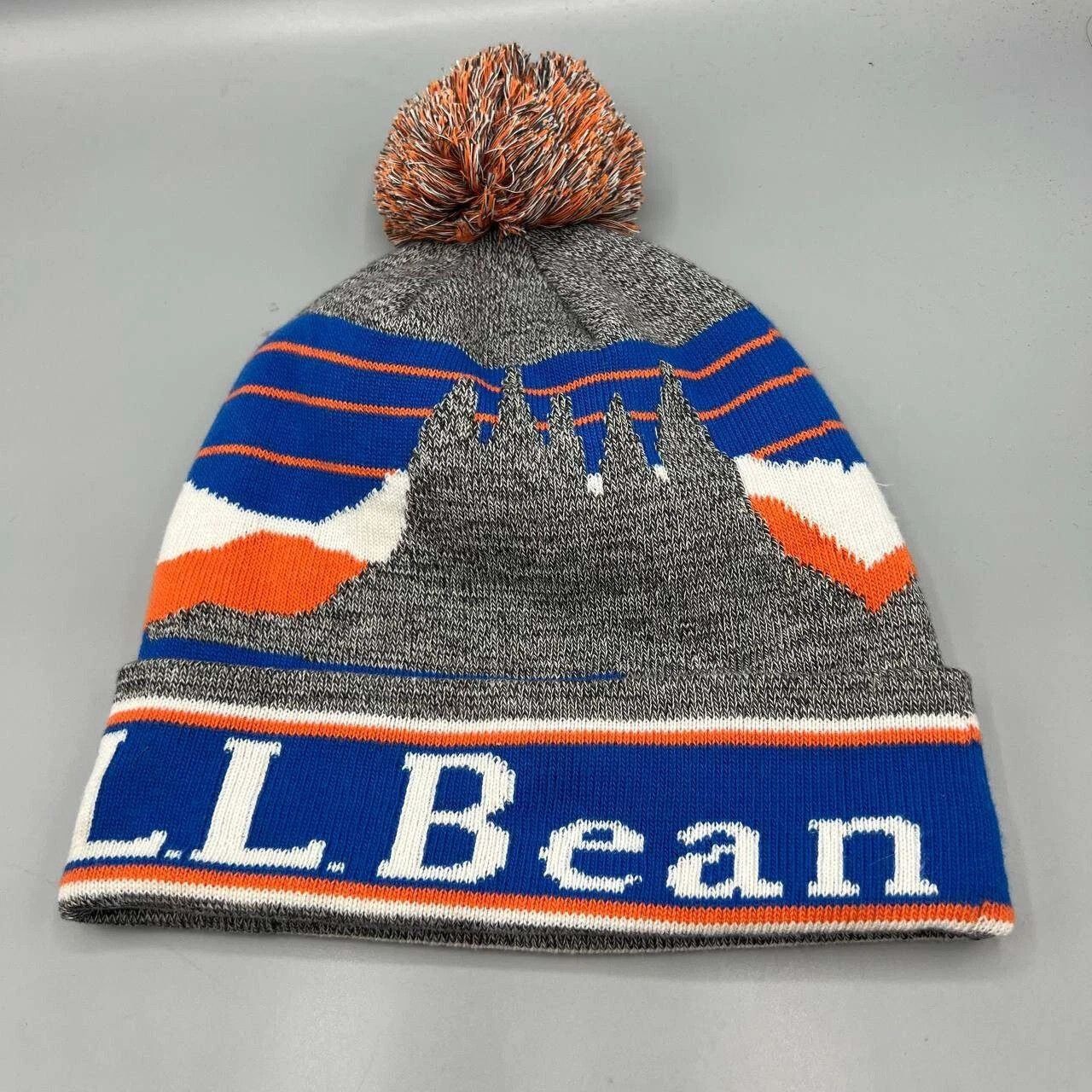 L.L. Bean L.L. Bean Hat Men Blue Gray Cuffed Beanie Pom Pom Cap Adult Size ONE SIZE - 2 Thumbnail