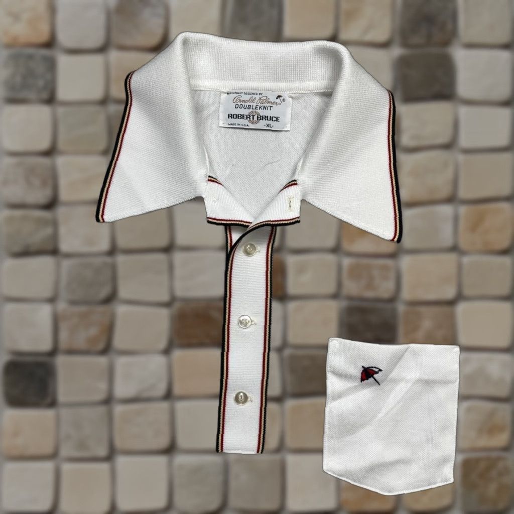 Vintage VINTAGE Robert Bruce Arnold Palmer Golf Polo Shirt Double Knit XL White Men Short Sleeve Polo Mens 70s Golf Polo Size US XL / EU 56 / 4 - 1 Thumbnail