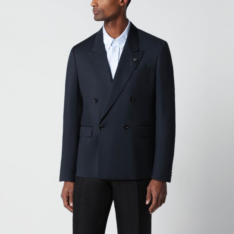 Lardini Blue Double-Breasted Wool Jacket