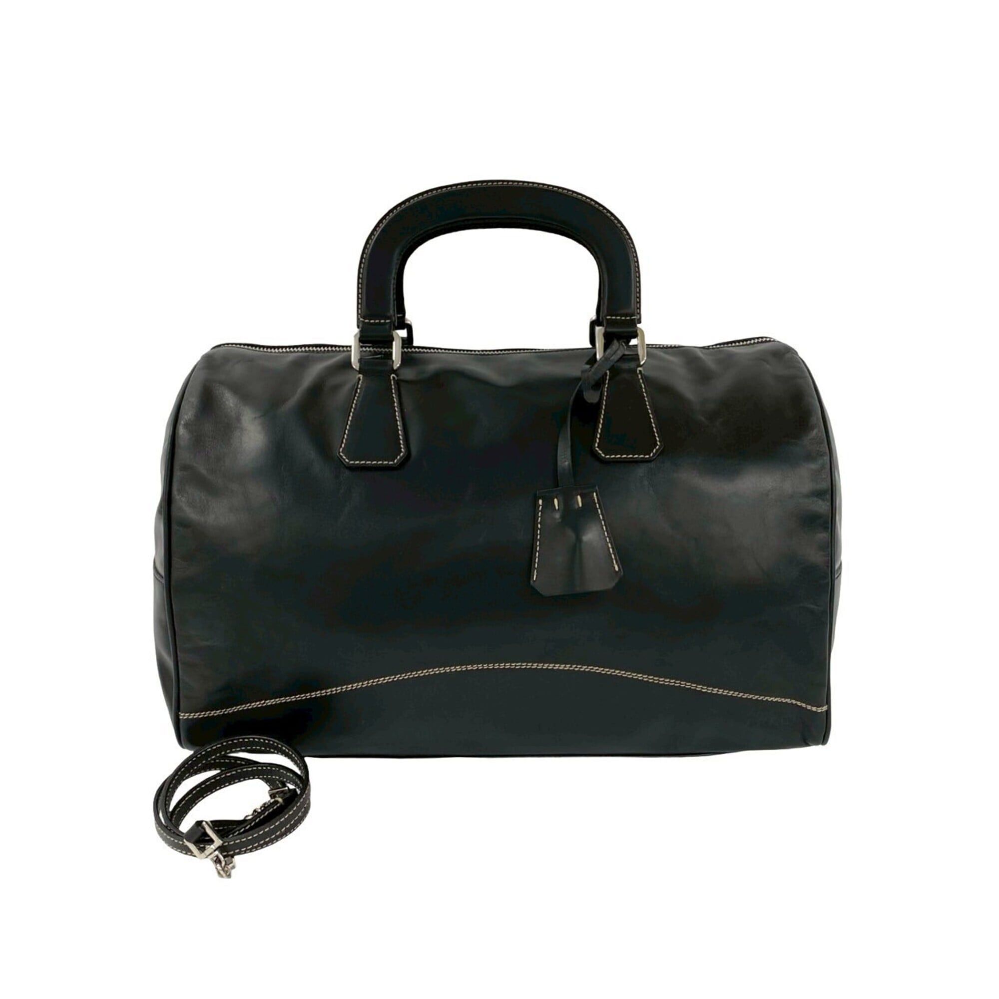 Prada Prada logo hardware stitched leather 2-way shoulder bag Boston handbag black 50245 Size ONE SIZE - 1 Thumbnail