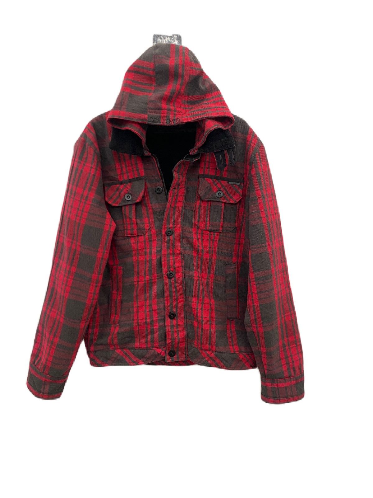 Japanese Brand × KMRii Plaid Jacket Sherpa Inside Deconstructed Jacket With Hoodies Size US XL / EU 56 / 4 - 1 Thumbnail