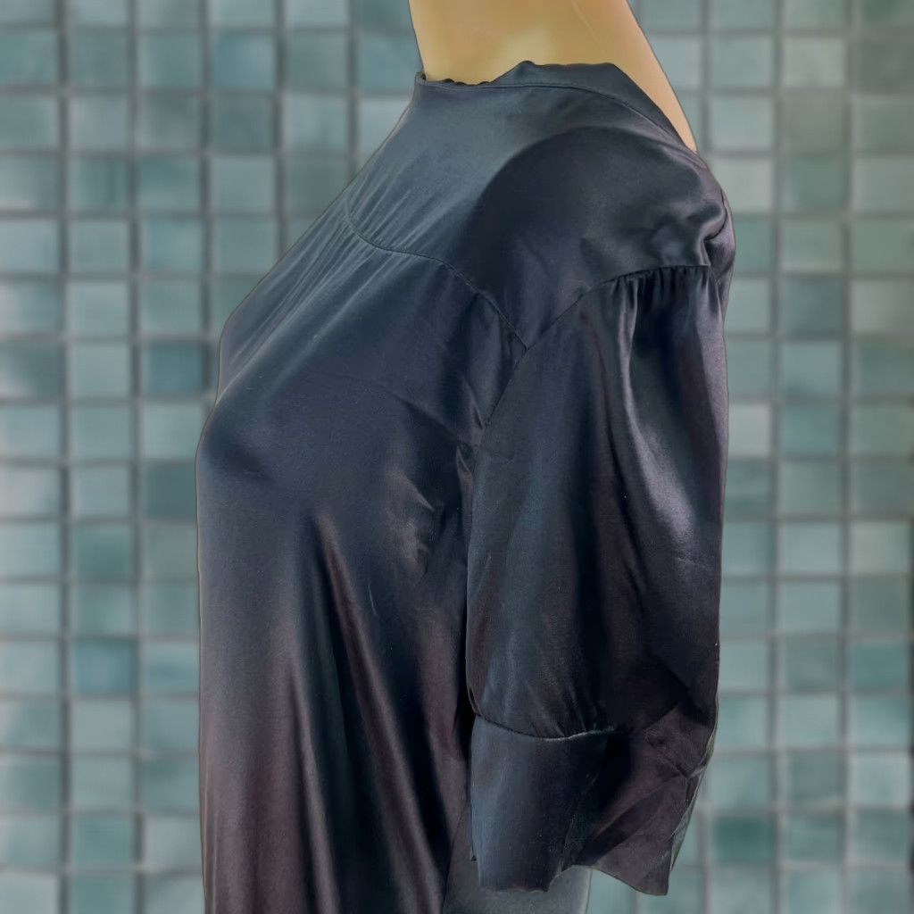 Vintage Cielo Dress Silk Boat Neck Casual Black Mini Ruffled Hem Half Sleeve Size M Women Satin 100% Silk Short Sheath Classic Casual Party/Cocktail Size M / US 6-8 / IT 42-44 - 1 Thumbnail