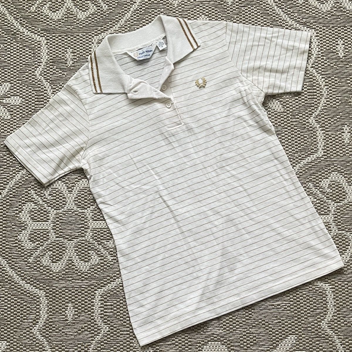 Fred Perry VTG Fred Perry Metallic Gold Stripe Polo Shirt Size M / US 6-8 / IT 42-44 - 1 Thumbnail