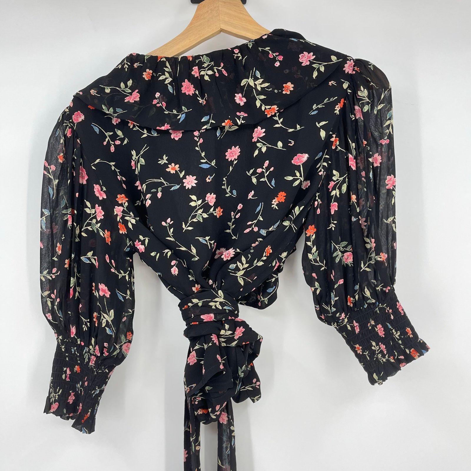 Ganni GANNI | Elm Floral Wrap Top in Black Pink Chiffon 36 / S Size S / US 4 / IT 40 - 3 Thumbnail