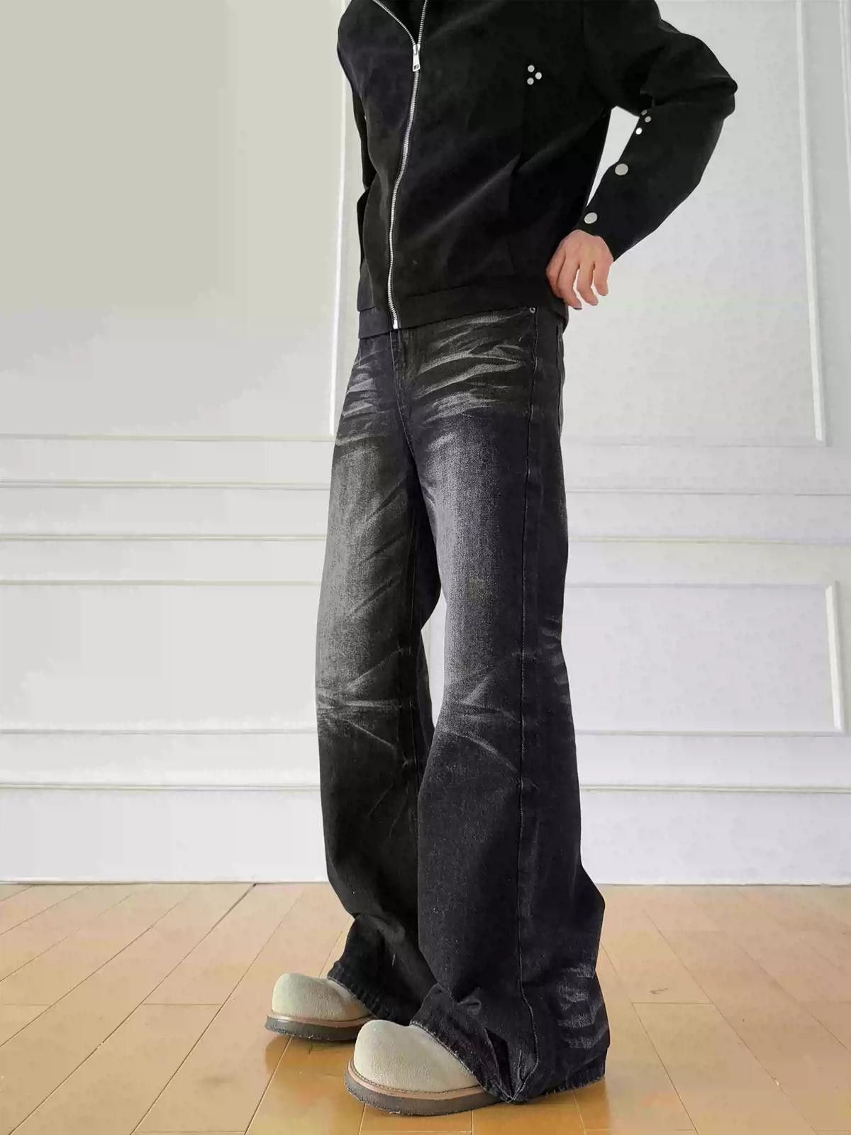 Vintage Black Flared Denim Jeans, Wide Leg Casual Pants Size US 32 / EU 48 - 2 Thumbnail