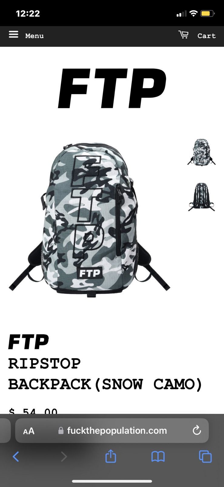 Fuck The Population FTP RIPSTOP BACKPACK SNOW CAMO | Grailed