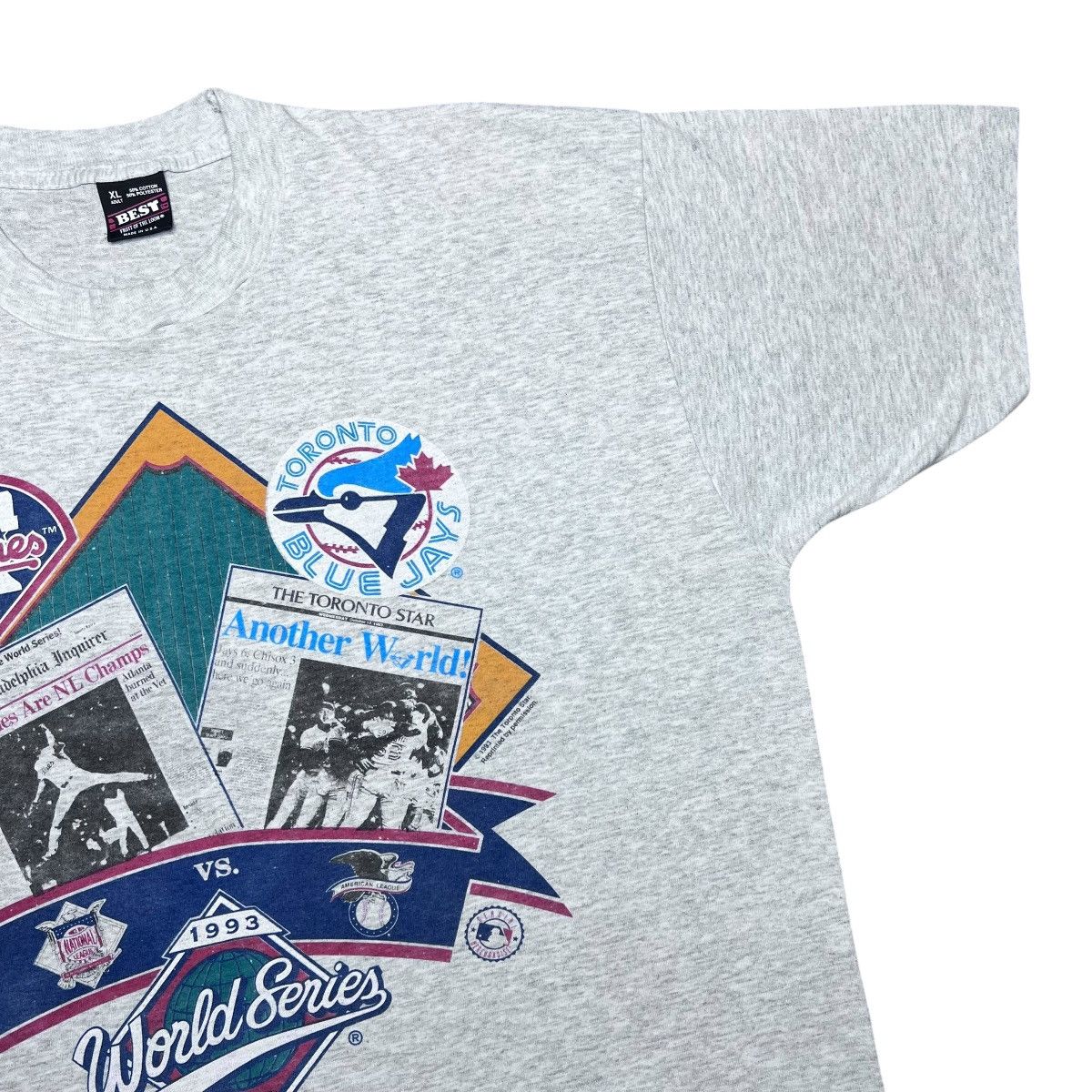 MLB Vtg 1993 MLB World Series Phillies vs Blue Jays Baseball Tee Size US XL / EU 56 / 4 - 5 Thumbnail