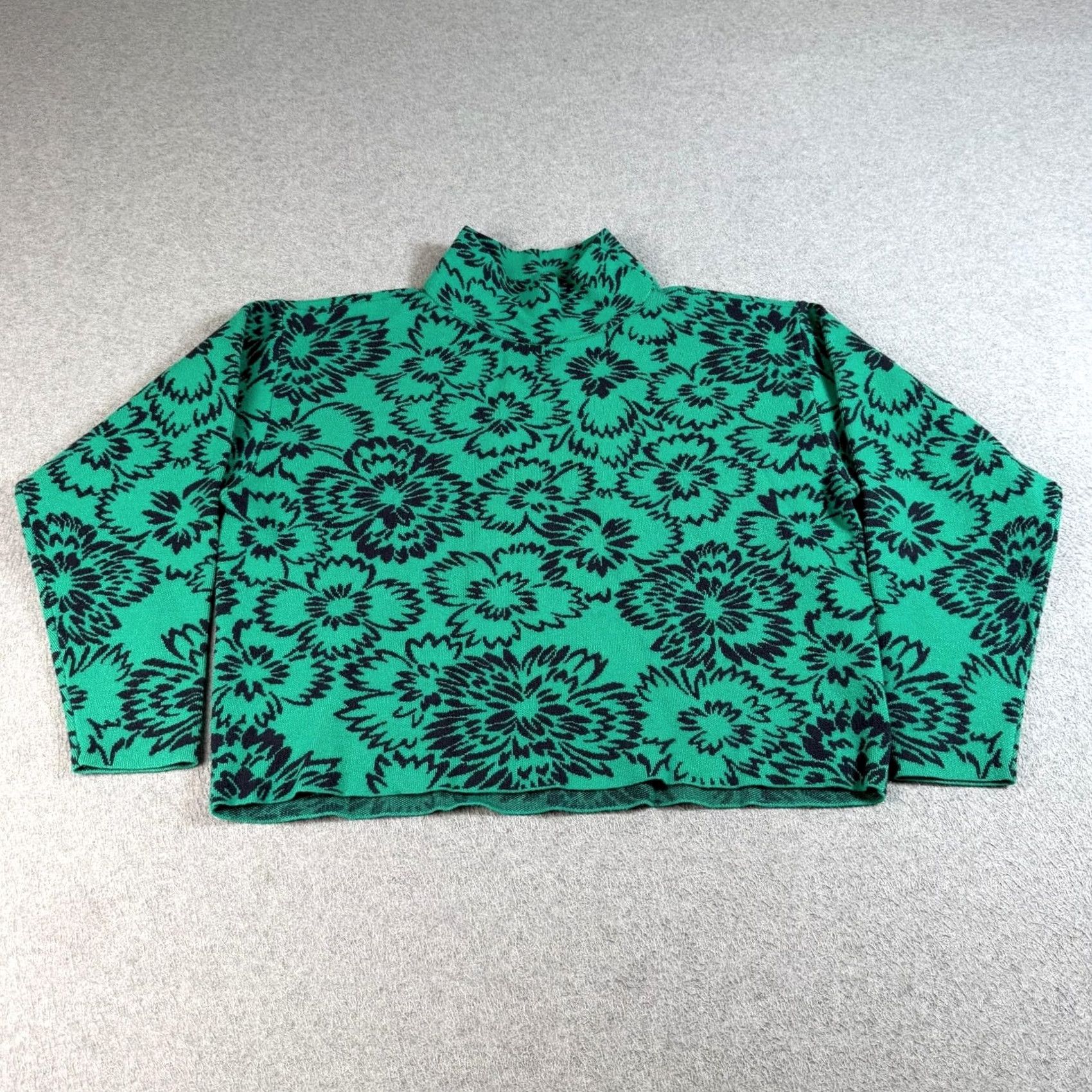 Vintage Maeve by Anthropologie Sweater Women XS Green Mock Neck Floral Knit Pullover Bohemian Size XS / US 0-2 / IT 36-38 - 2 Thumbnail