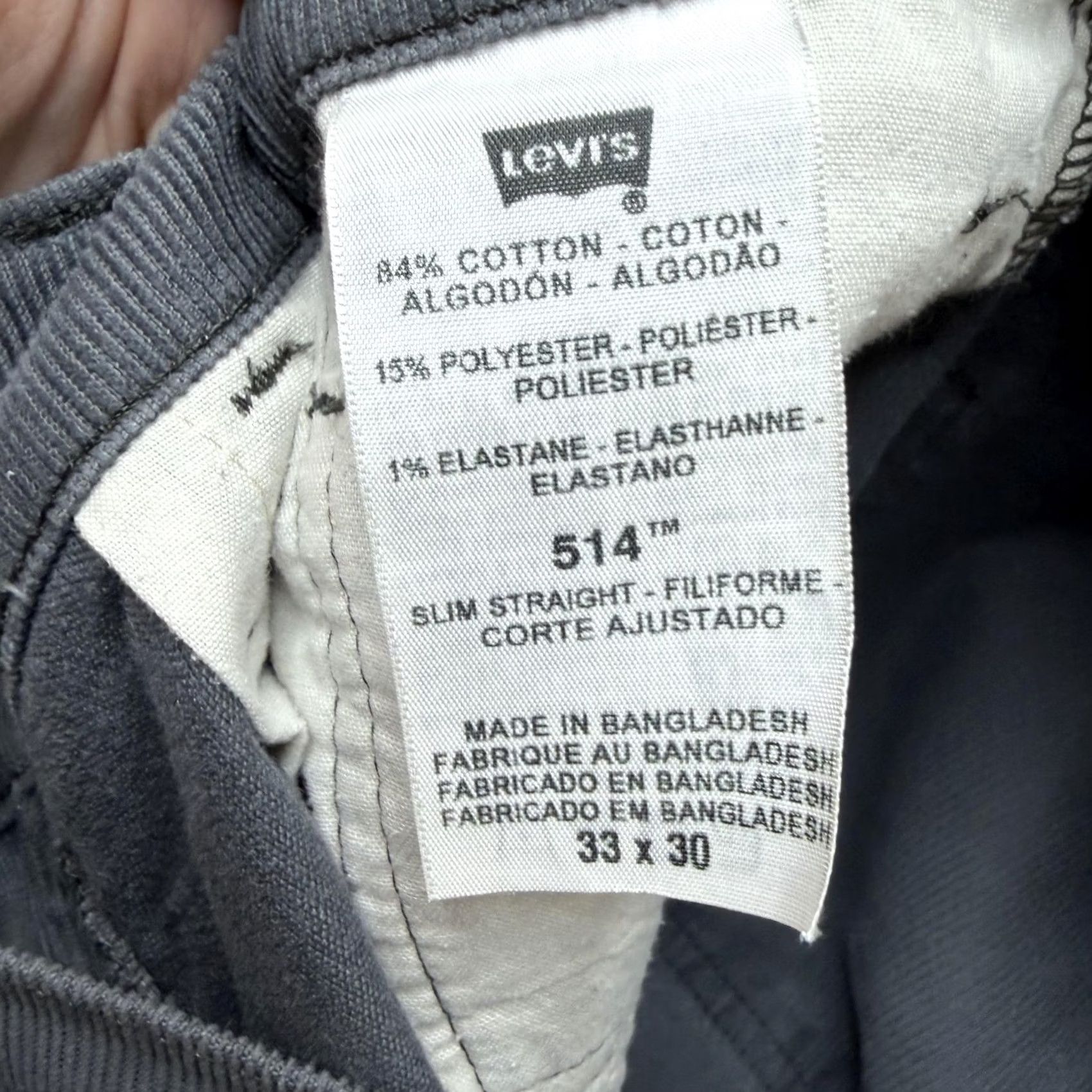 Levi's Levi's 514 Jeans Mens 33x30 Dark Wash Gray Corduroy Slim Straight Stretch Casual Jeans Size US 33 - 5 Thumbnail