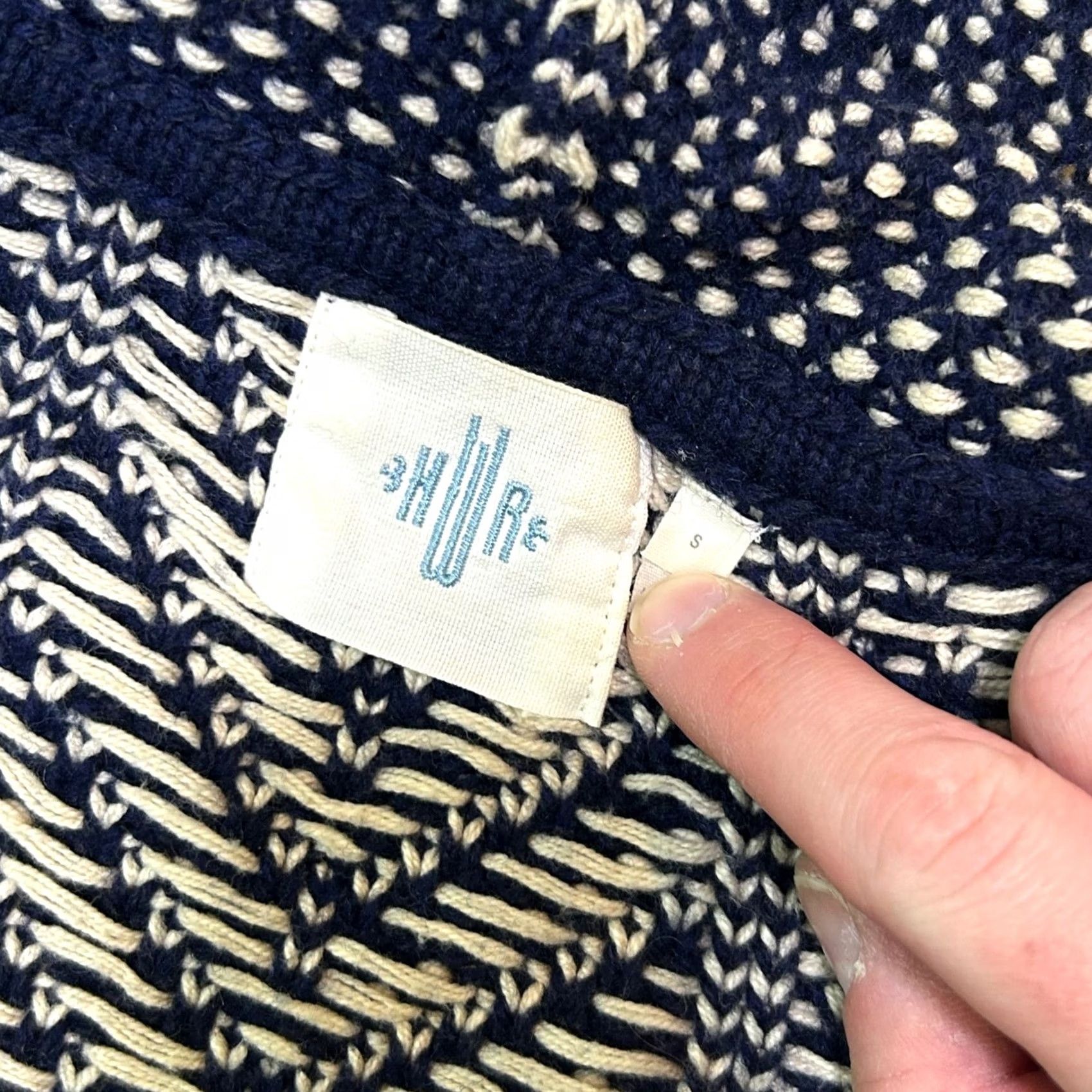 Anthropologie HWR Cardigan Sweater Hooded Button Front Geometric Knit Blue Cream Womens S Size S / US 4 / IT 40 - 5 Thumbnail