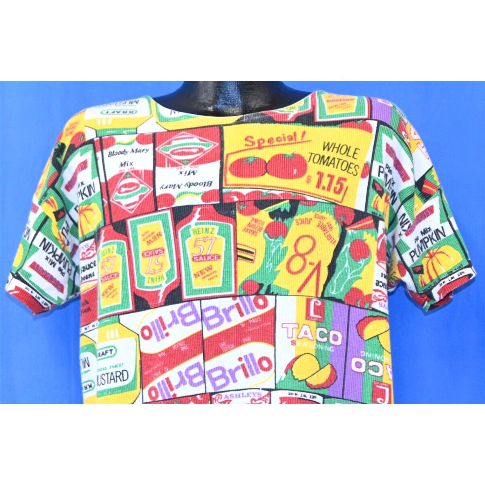 image of Vintage 90's Pop Art Tomato Fruit Vegetable All Over Print Rib Knit T-Shirt XL in White, Men's