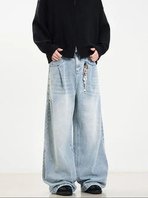 Japanese Brand Men's vintage side pleat washed blue jeans Size US 32 / EU 48 - 2 Thumbnail