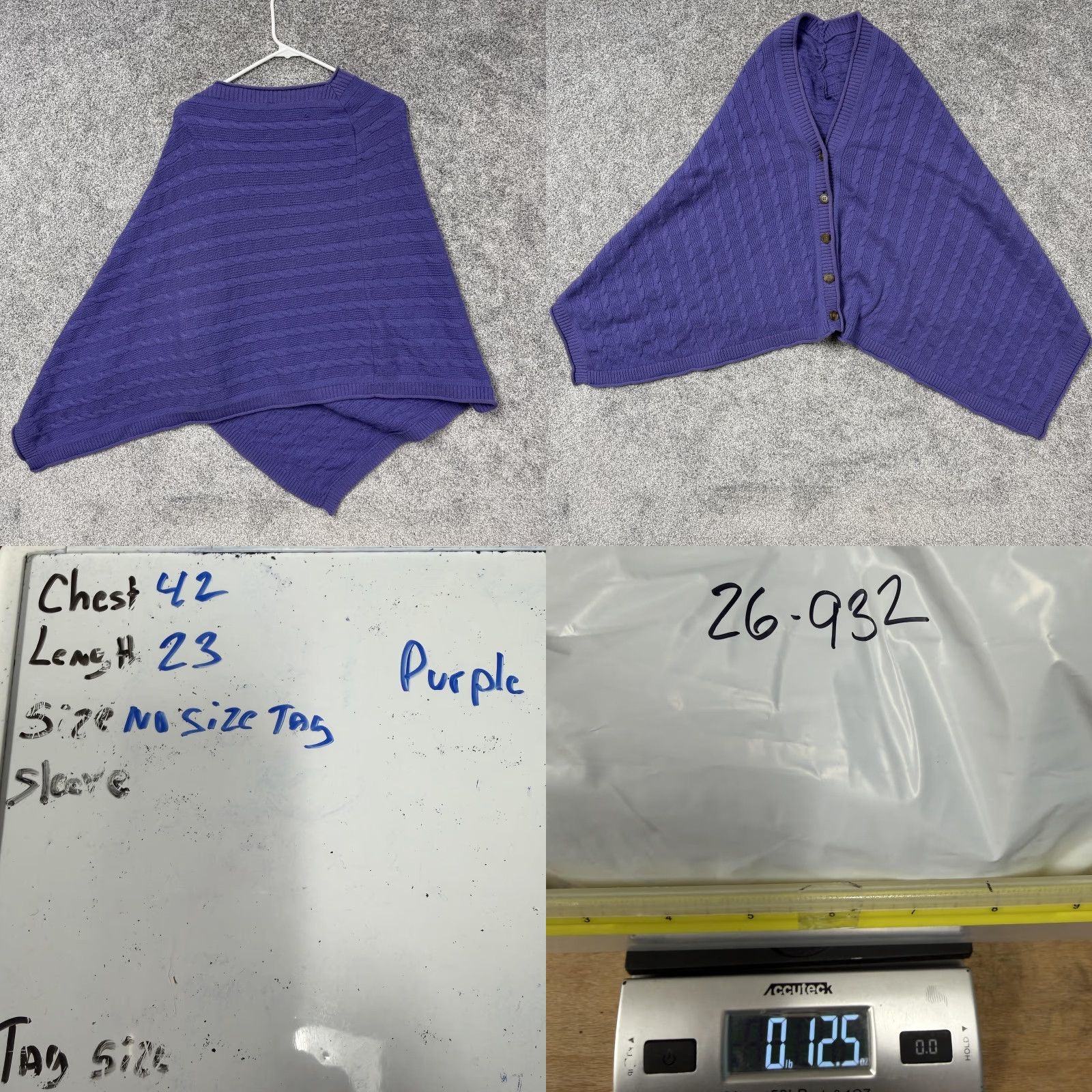 Vince Vince Cape Sweater One Size Purple Cable-Knit Cape-Waisted Knit Women Wool Cashmere V-Neck Button Front Vintage No Size ONE SIZE - 8 Thumbnail