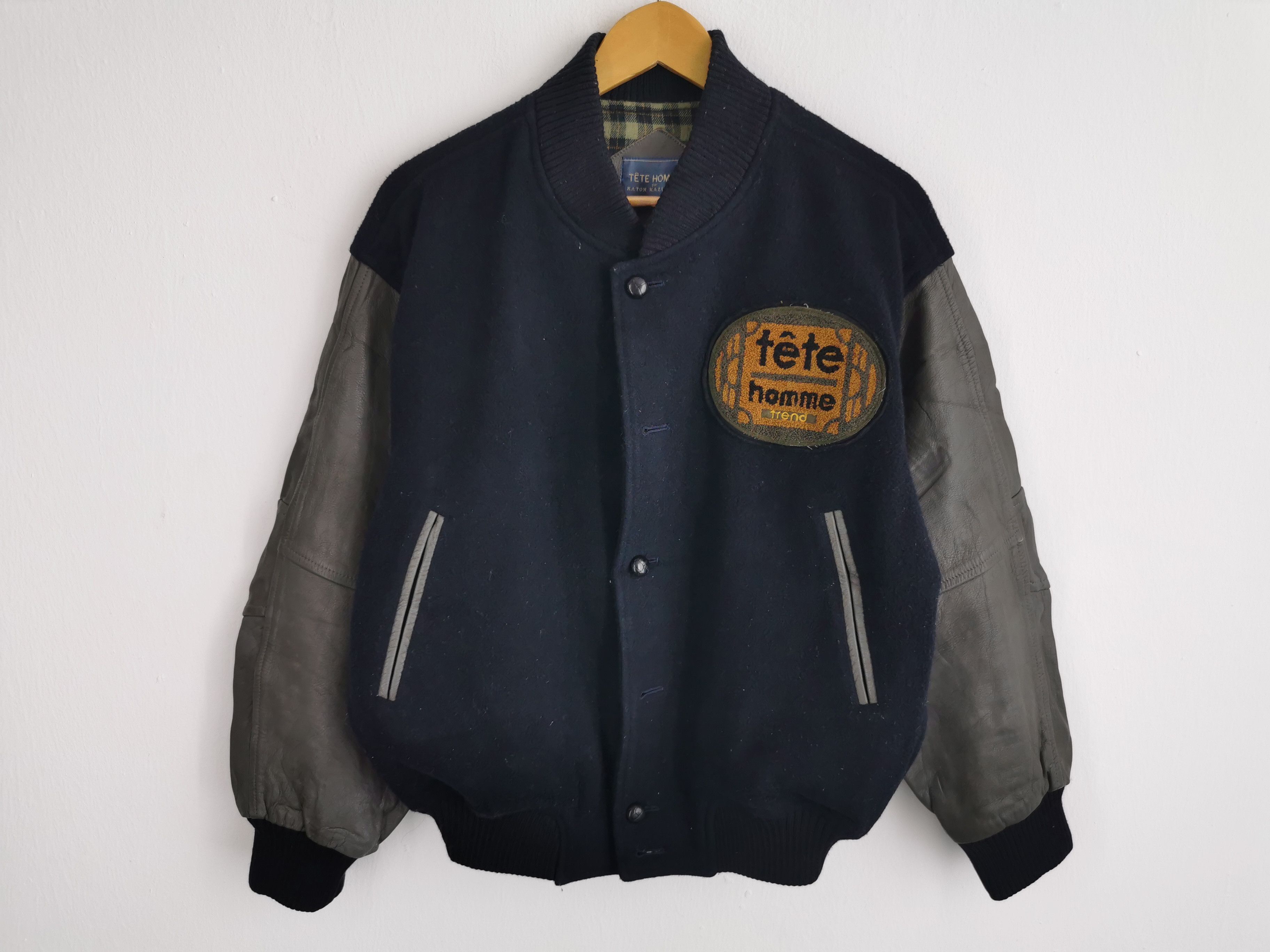 Issey Miyake Vintage 90's Tete Home Issey Miyake Varsity Wool Leather Size US XL / EU 56 / 4 - 2 Thumbnail