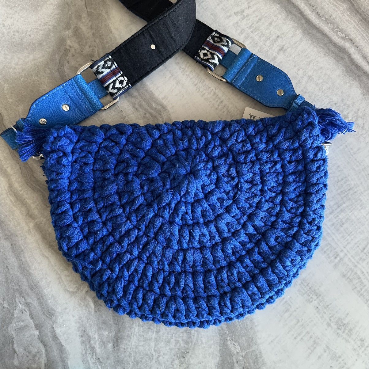 Free People Free People Macrame Moon Crossbody Bag in Indigo Blue Size ONE SIZE - 7 Thumbnail