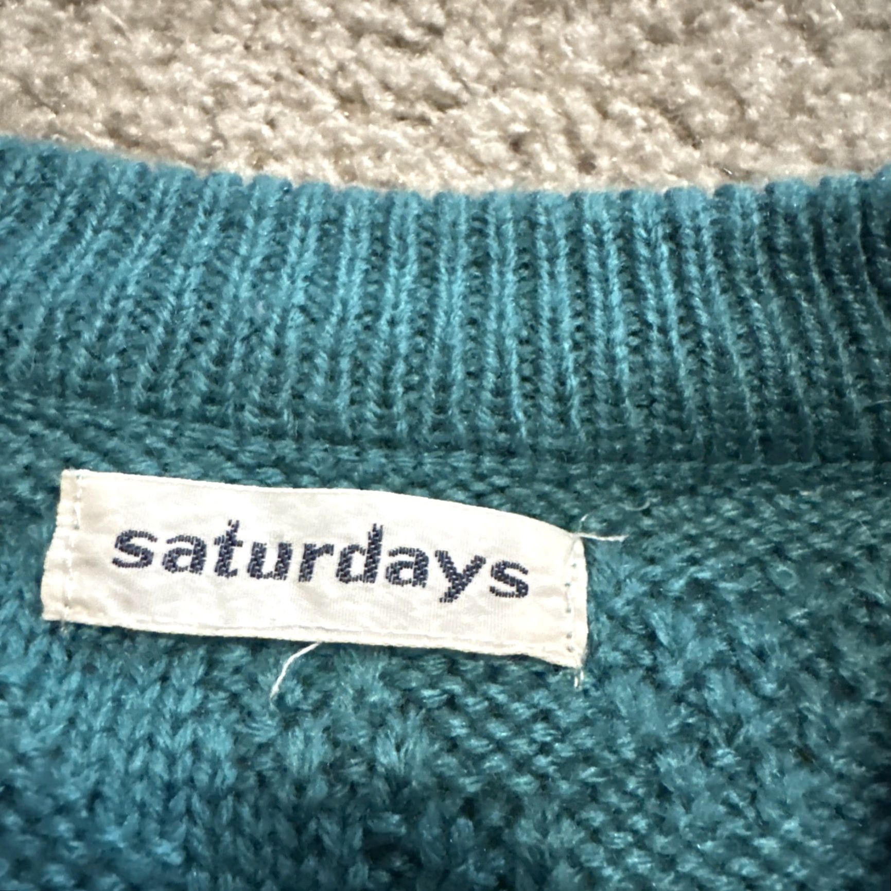 Saturdays NYC VINTAGE Saturdays Teal Blue Acrylic Knit Sweater Adult Large 80s 90s Pullover Unisex Mens Womens Size US L / EU 52-54 / 3 - 5 Thumbnail