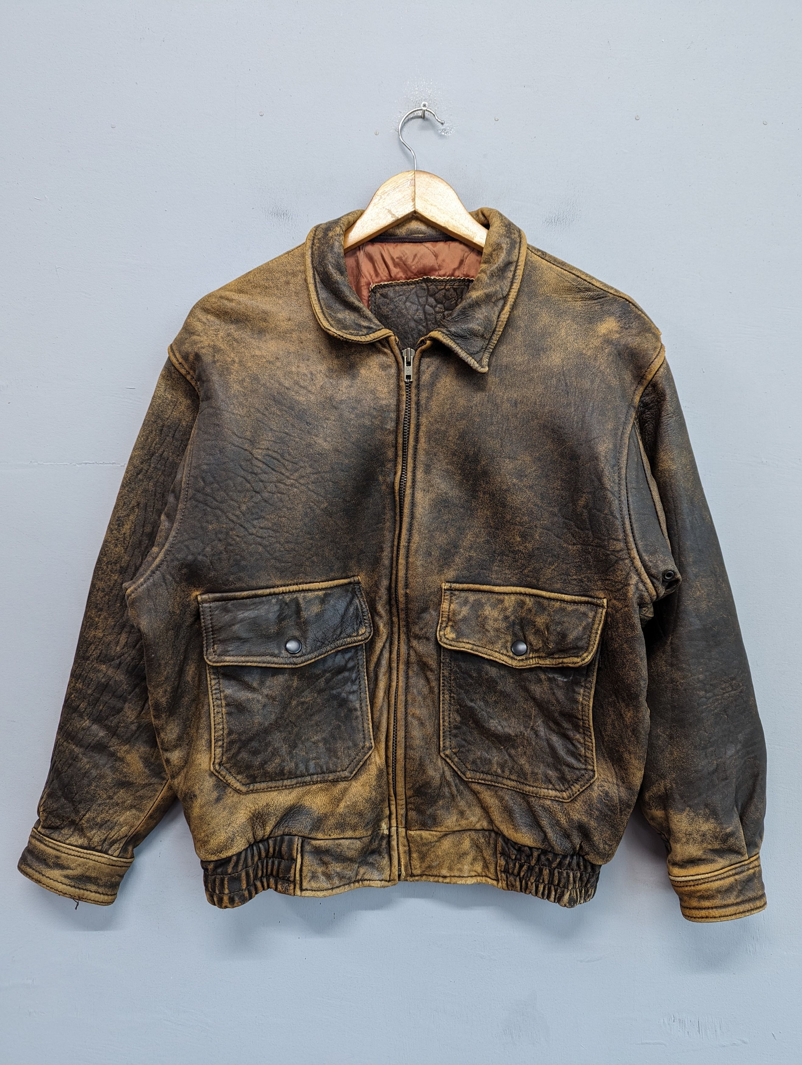 image of Vintage Unbrand Patina Distressed Leather Jacket, Men's (Size Medium)