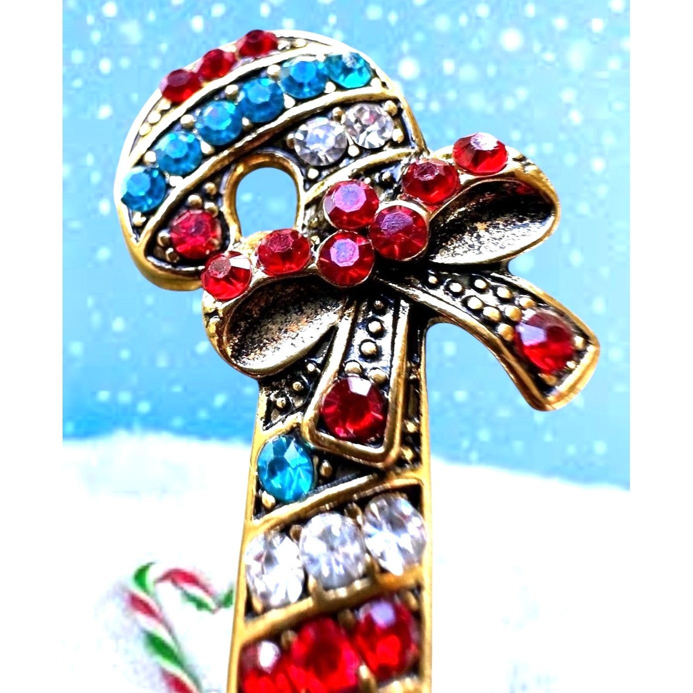 Handmade Candy Cane Brooch Pin New Christmas Jewelry Crystal Accents Size ONE SIZE - 2 Thumbnail
