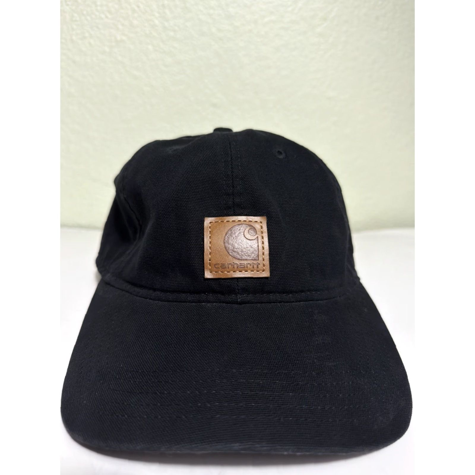 Carhartt Carhartt Hat Strapback Black Leather Patch Adjustable Hook Loop Hat Mens One Size Baseball Cap Size ONE SIZE - 2 Thumbnail