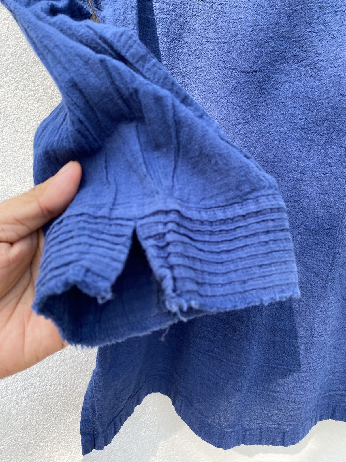Issey Miyake Plantation Blue Textured Mandarin Collar Shirt. Size M / US 6-8 / IT 42-44 - 10 Thumbnail