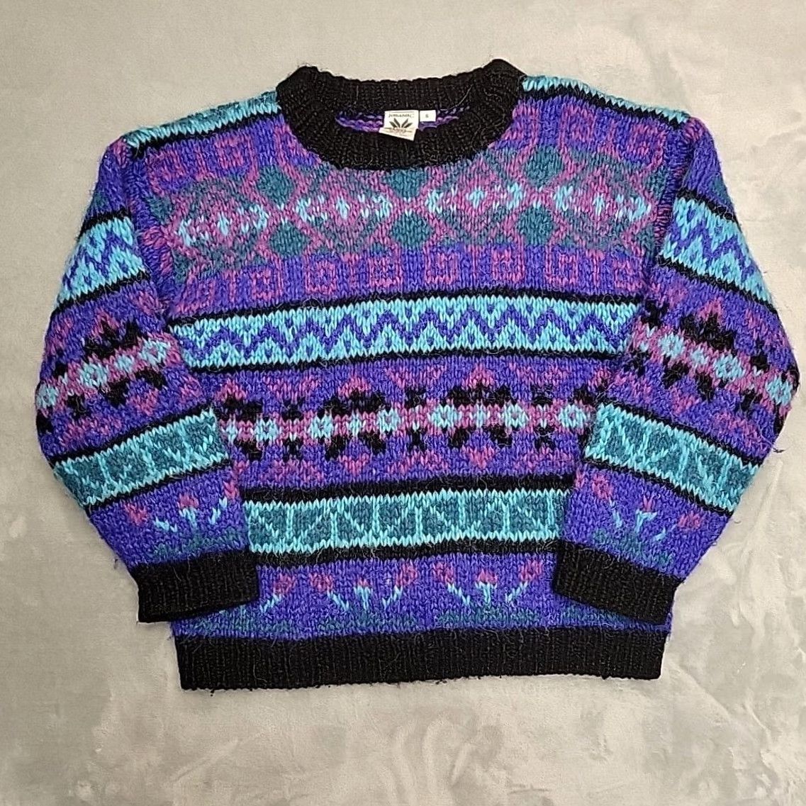 Vintage VINTAGE Icelandic Sweater Womens S Purple Blue Lopi Wool Nordic Fair Isle Chunky Knit Crew Neck Pullover Size S / US 4 / IT 40 - 2 Thumbnail