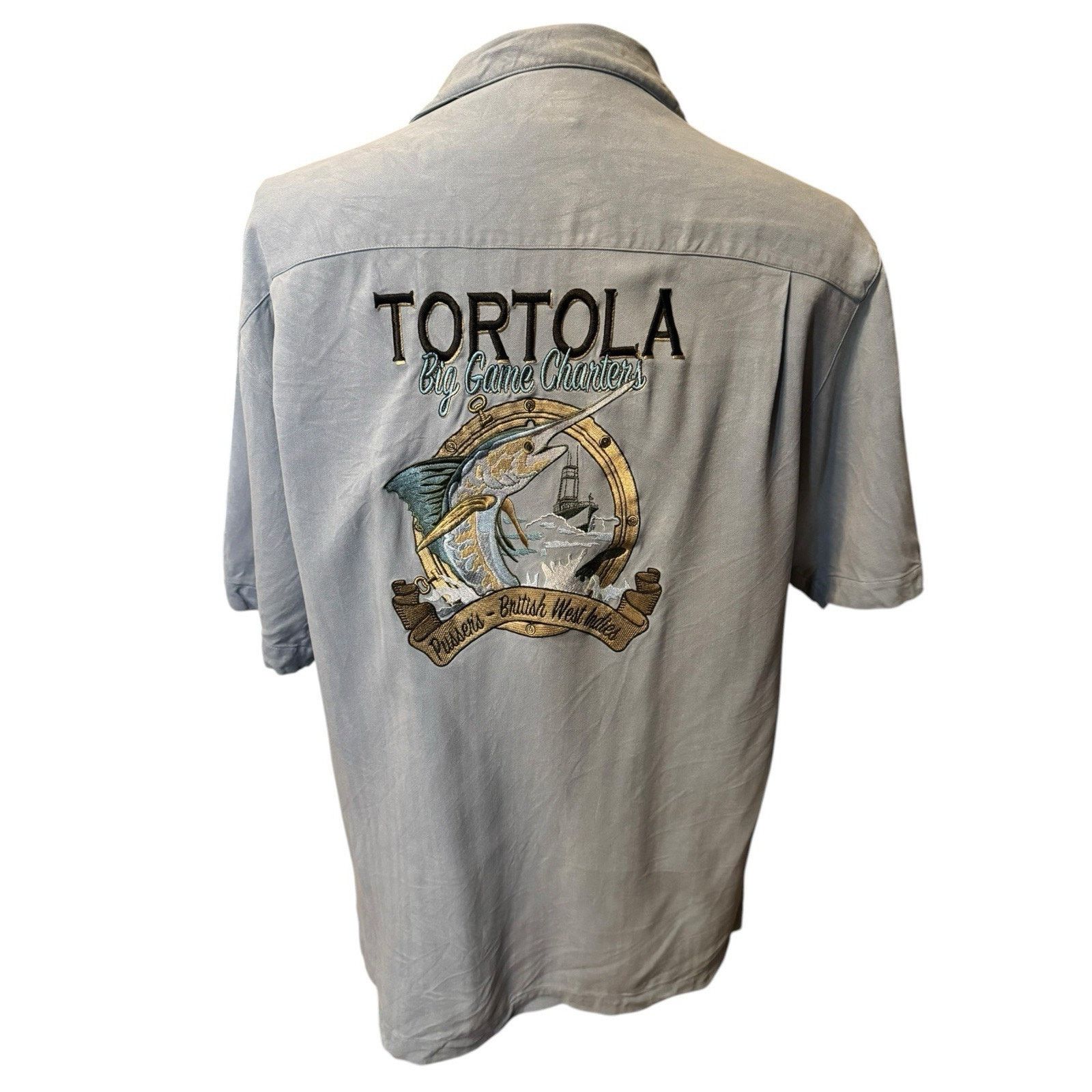 Other Pussers Embroidered Tortola Back Panel Blue Silk Camp Shirt Size US M / EU 48-50 / 2 - 1 Thumbnail
