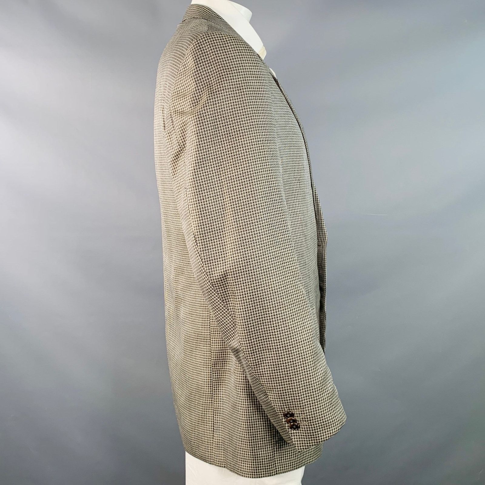 Corneliani Regular Black White Grid Silk Virgin Wool Notch Lapel Coat Size 46R - 3 Thumbnail