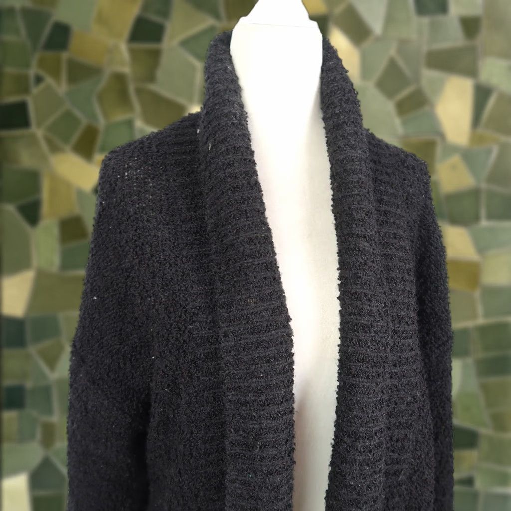Vintage VINTAGE 90s STYLE Black Chunky Loop Knit Long Duster Cardigan Sweater Women S Regular Long Sleeve Knit Acrylic Size S / US 4 / IT 40 - 1 Thumbnail