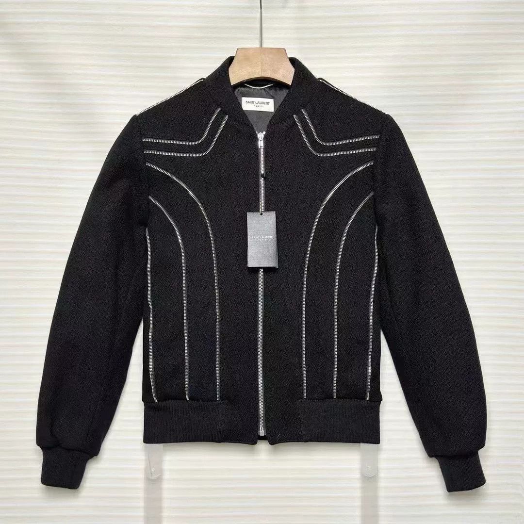 Saint Laurent Paris Saint Laurent Black Silver Zip Bomber Jacket Size US S / EU 44-46 / 1 - 1 Thumbnail