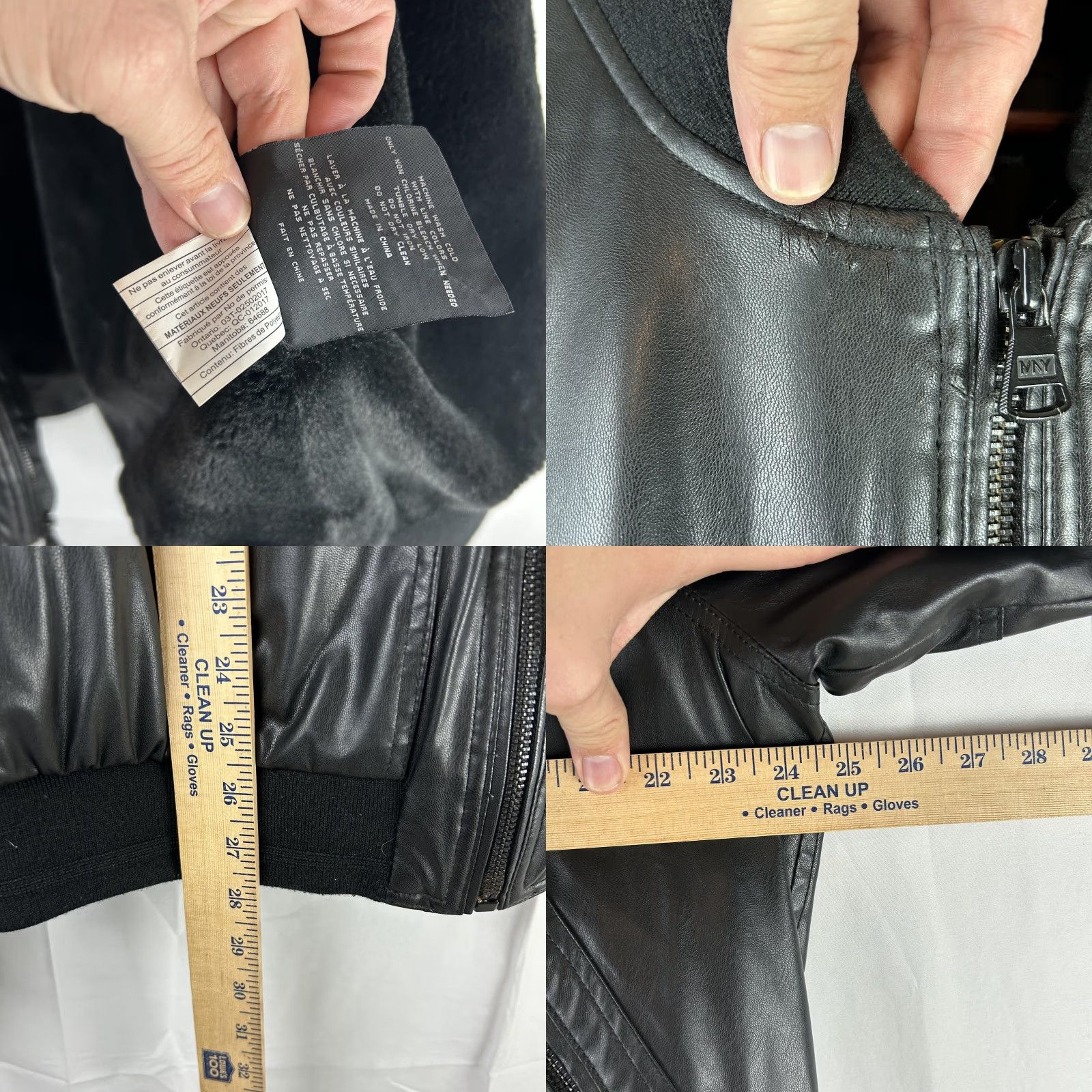 Vintage Marc New York Mens XL Black Faux Leather Bomber Jacket Insulated Lined Faux Fur Full Zip Pockets Size US XL / EU 56 / 4 - 9 Thumbnail