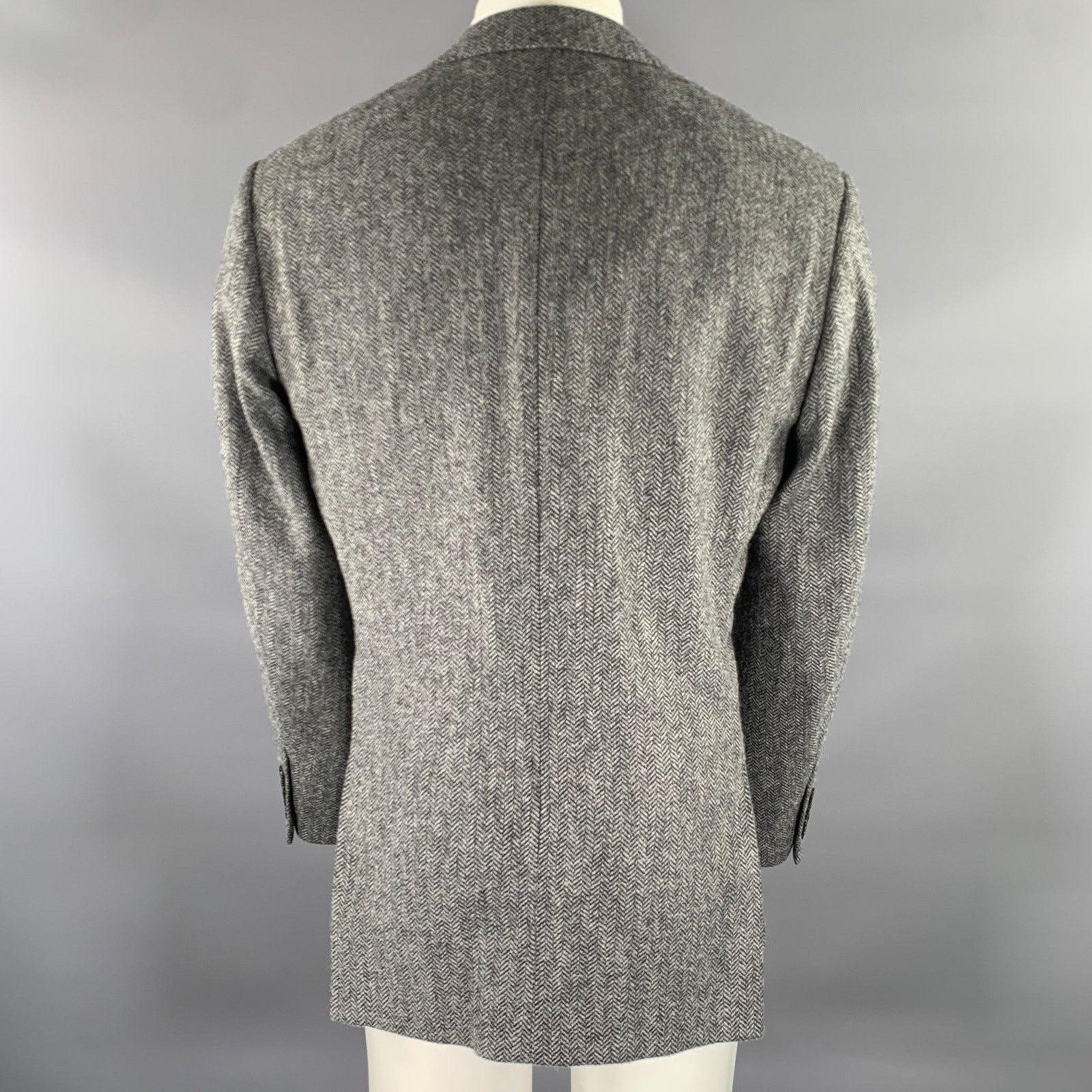 J.Crew J.CREW 40R Grey Black Herringbone Wool Sport Coat Size 40R - 4 Thumbnail