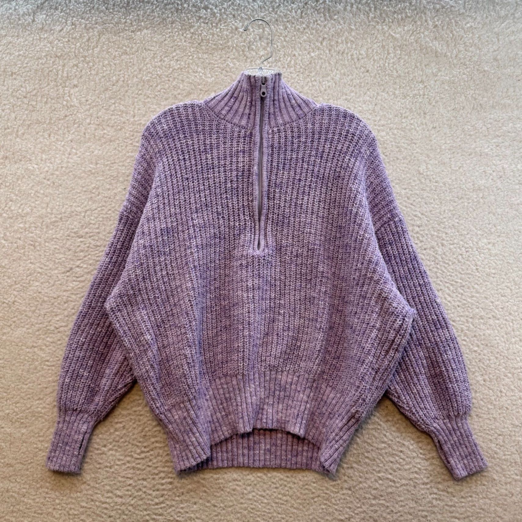 Vintage Aerie Offline 1/4 Zip Sweater Small Purple Chunky Knit Oversized Balloon Sleeve Mens? Womens? Size S / US 4 / IT 40 - 3 Thumbnail