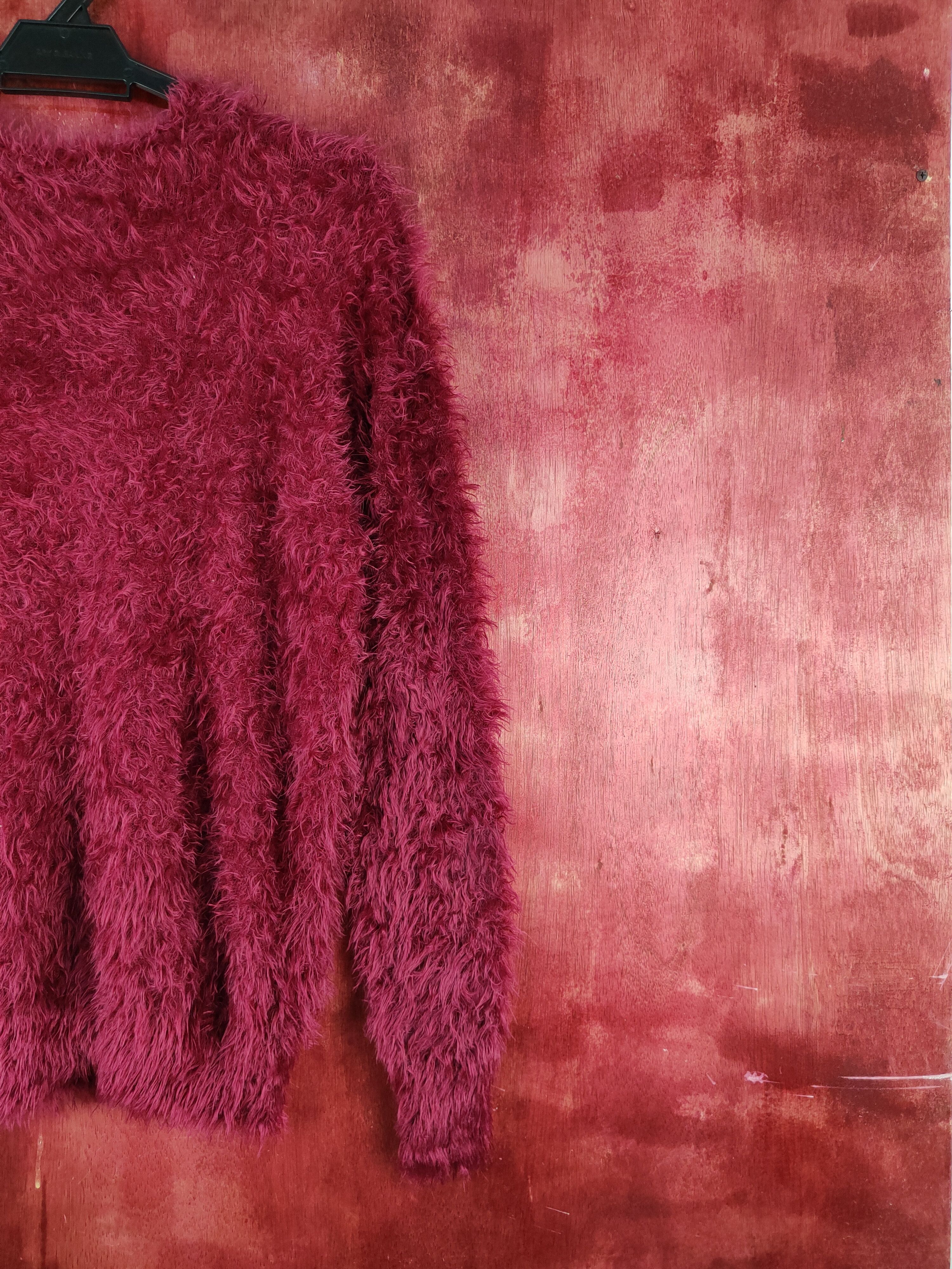 Aran Isles Knitwear Vivian Blue Maroon Shag Shaggy Fur Mohair Knitwear #S2086 Size US M / EU 48-50 / 2 - 9 Thumbnail