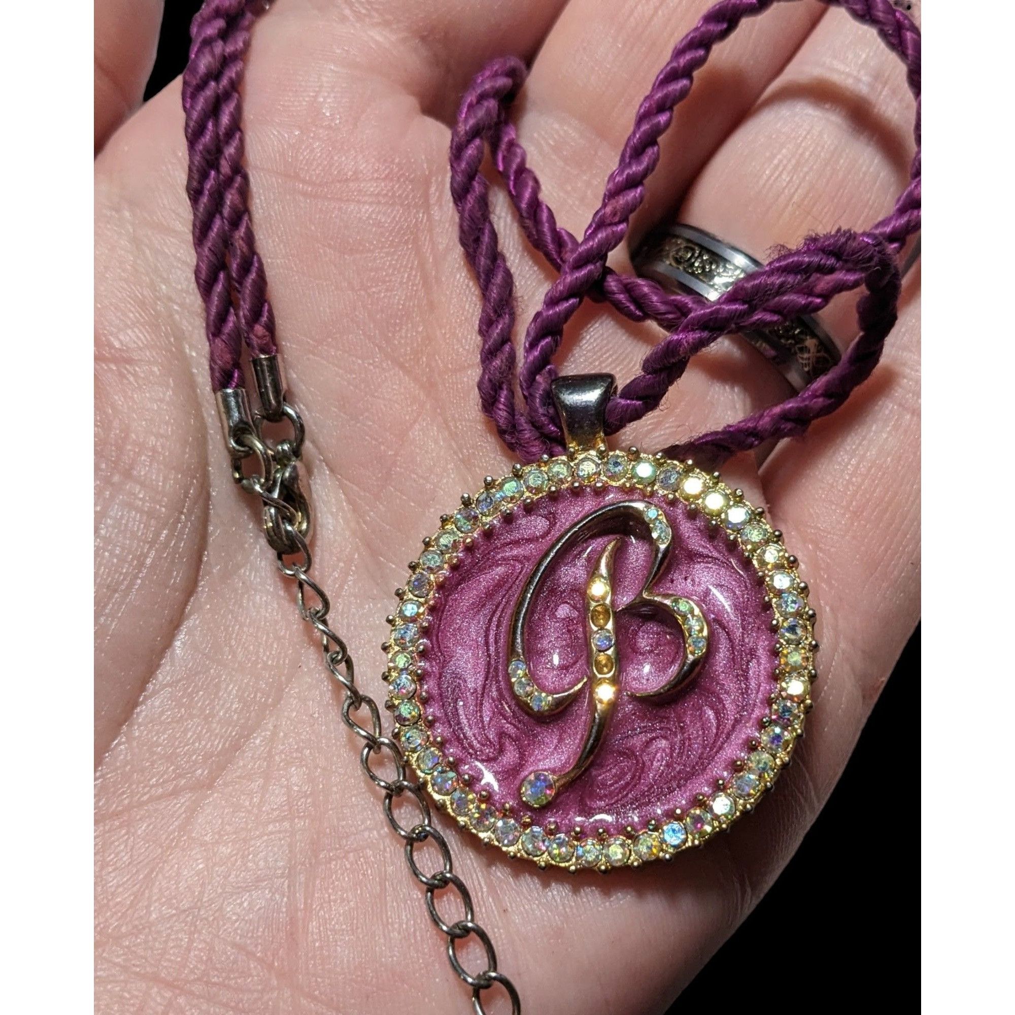 Other Purple Enamel Rhinestone B Medallion Necklace Size ONE SIZE - 10 Thumbnail