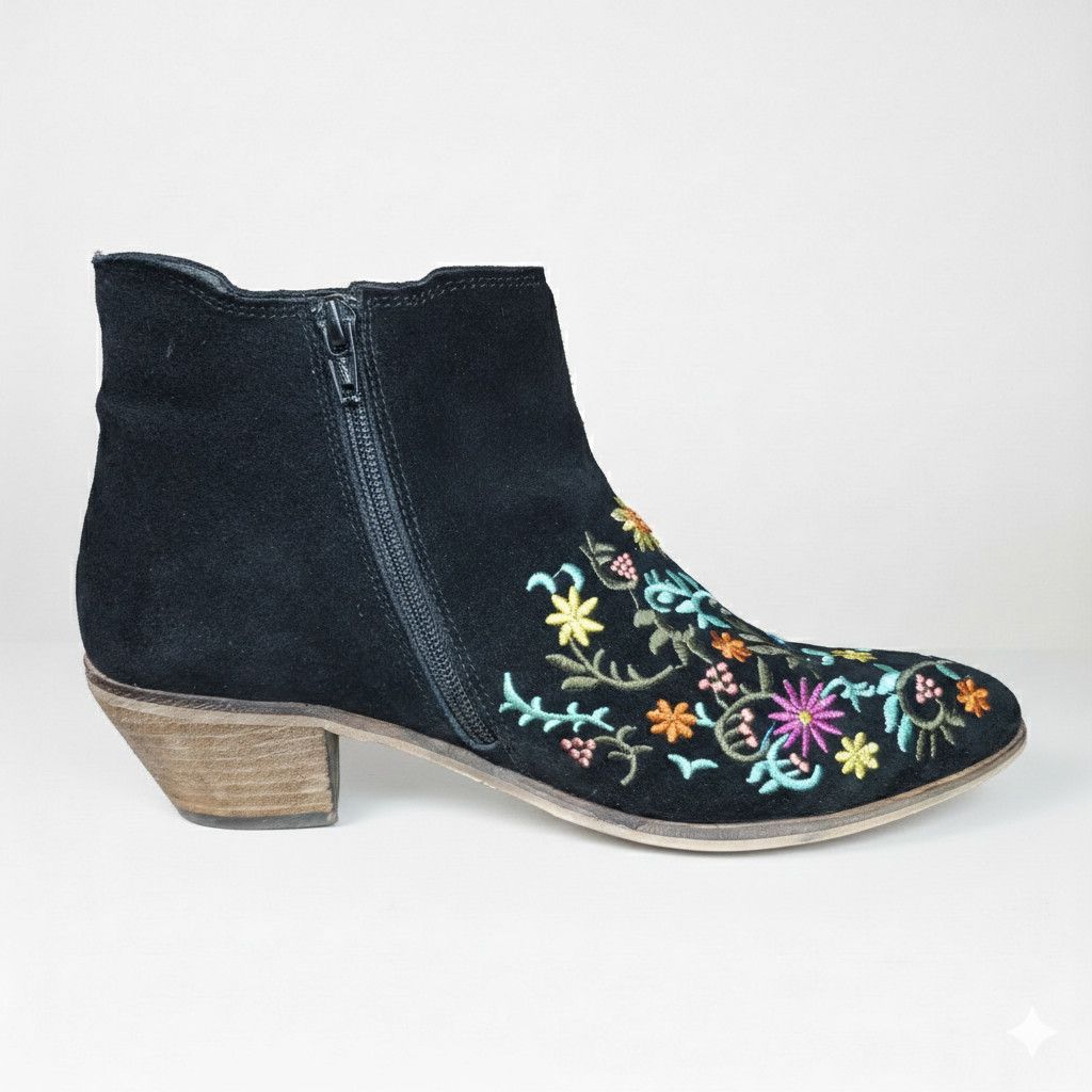 Other Diba Size 8.5 Booties Embroidered Black Suede Leather Size US 8.5 / IT 38.5 - 5 Thumbnail
