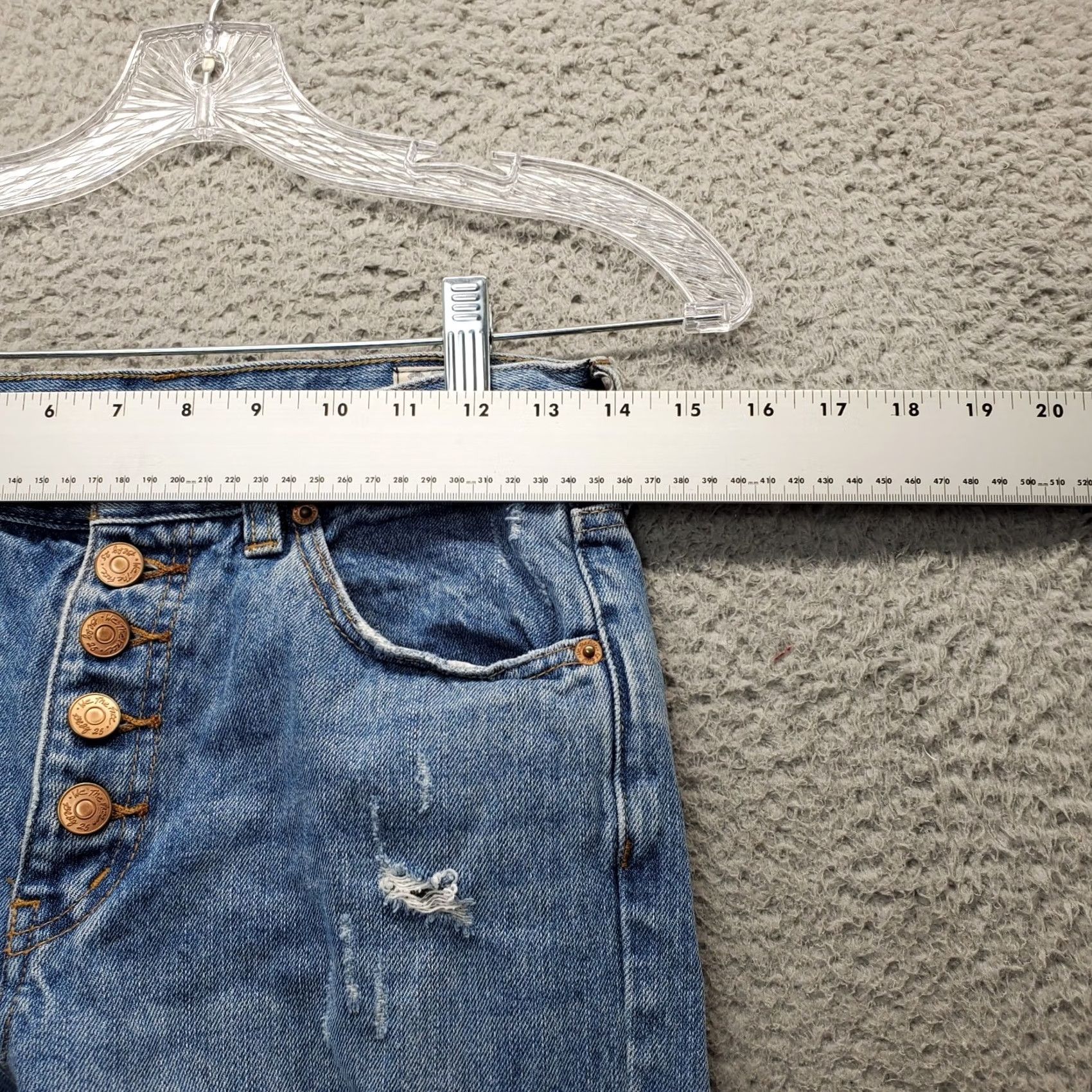 Free People Free People We The Free Jeans Womens 25 Blue Denim Regular Distressed High Rise Button Fly Size 42" / US 20 - 7 Thumbnail