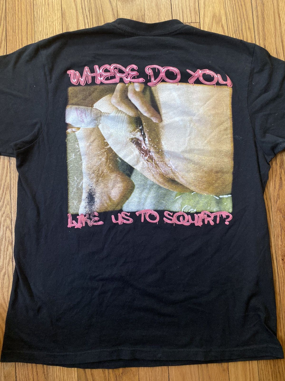 image of Band Tees Crazy Graphic “Where Do We Squirt” Metal Tee in Black, Men's (Size Medium)