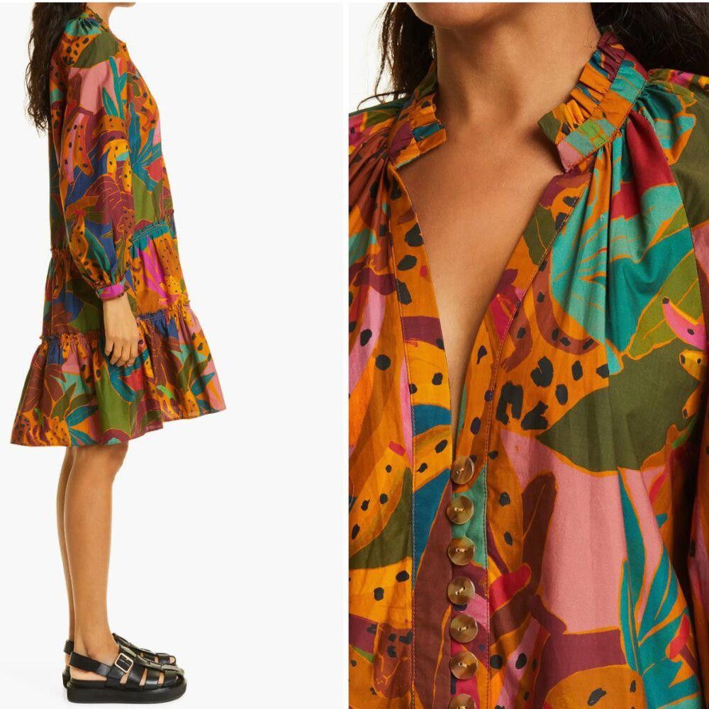Farm Rio Farm Rio Organic Cotton Leopard Tropical Print Mini Dress Size S / US 4 / IT 40 - 6 Thumbnail