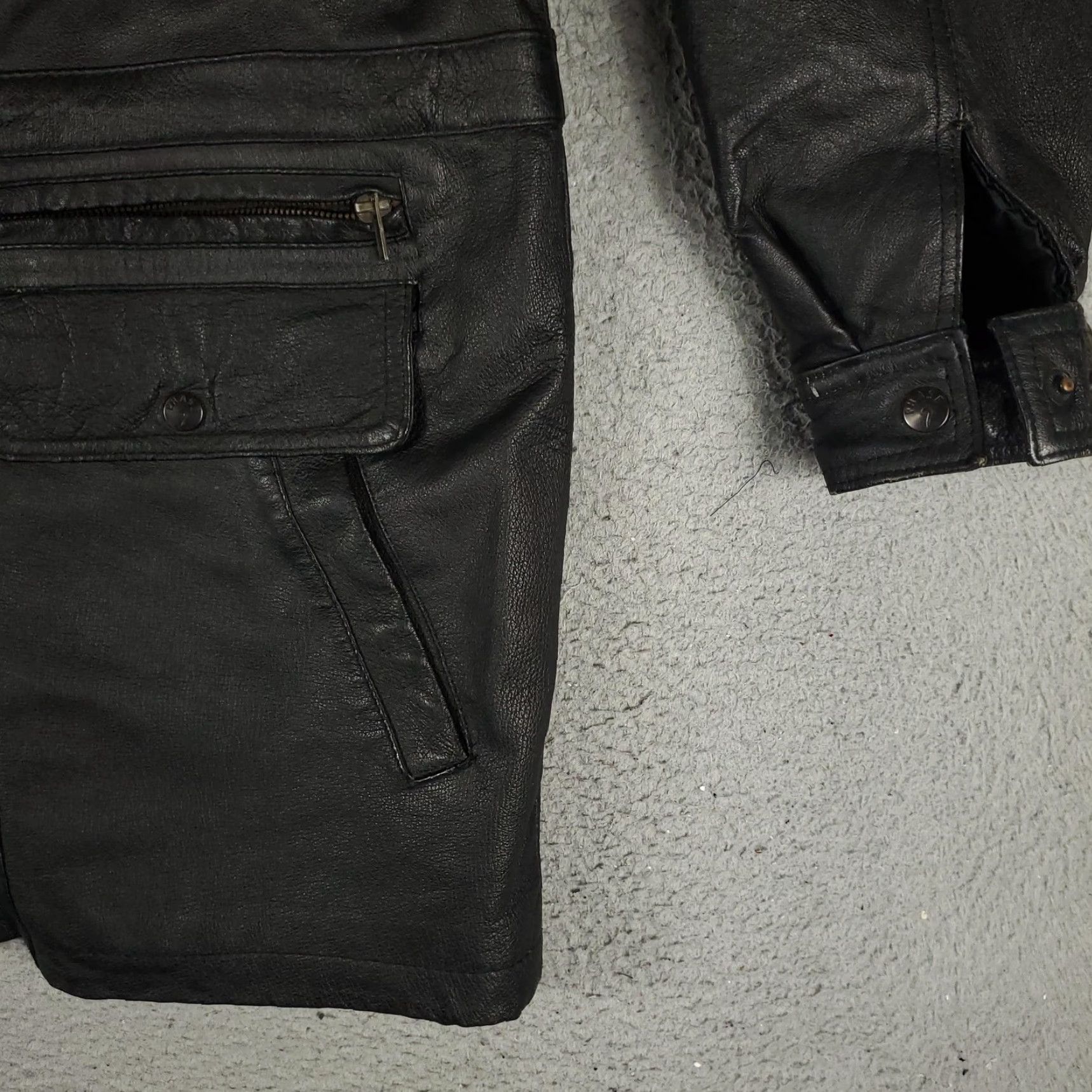 Vintage Phase 2 Jacket Mens Large Leather Hooded Parka Pockets Zipless No Zipper Black Size US L / EU 52-54 / 3 - 4 Thumbnail