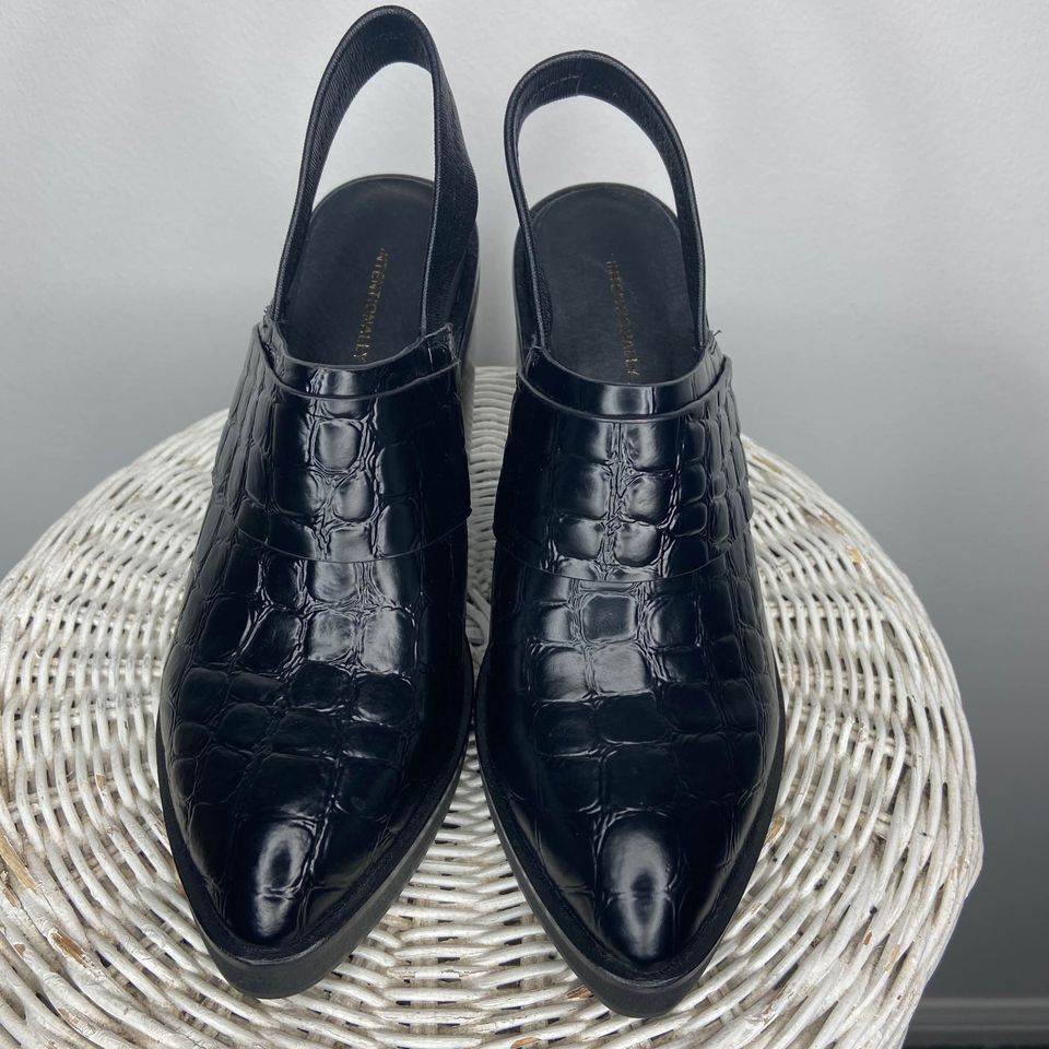 INTENTIONALLY BLANK Intentionally Blank Moonbeam Embossed Strap Heel Mules Size US 6 / IT 36 - 2 Thumbnail