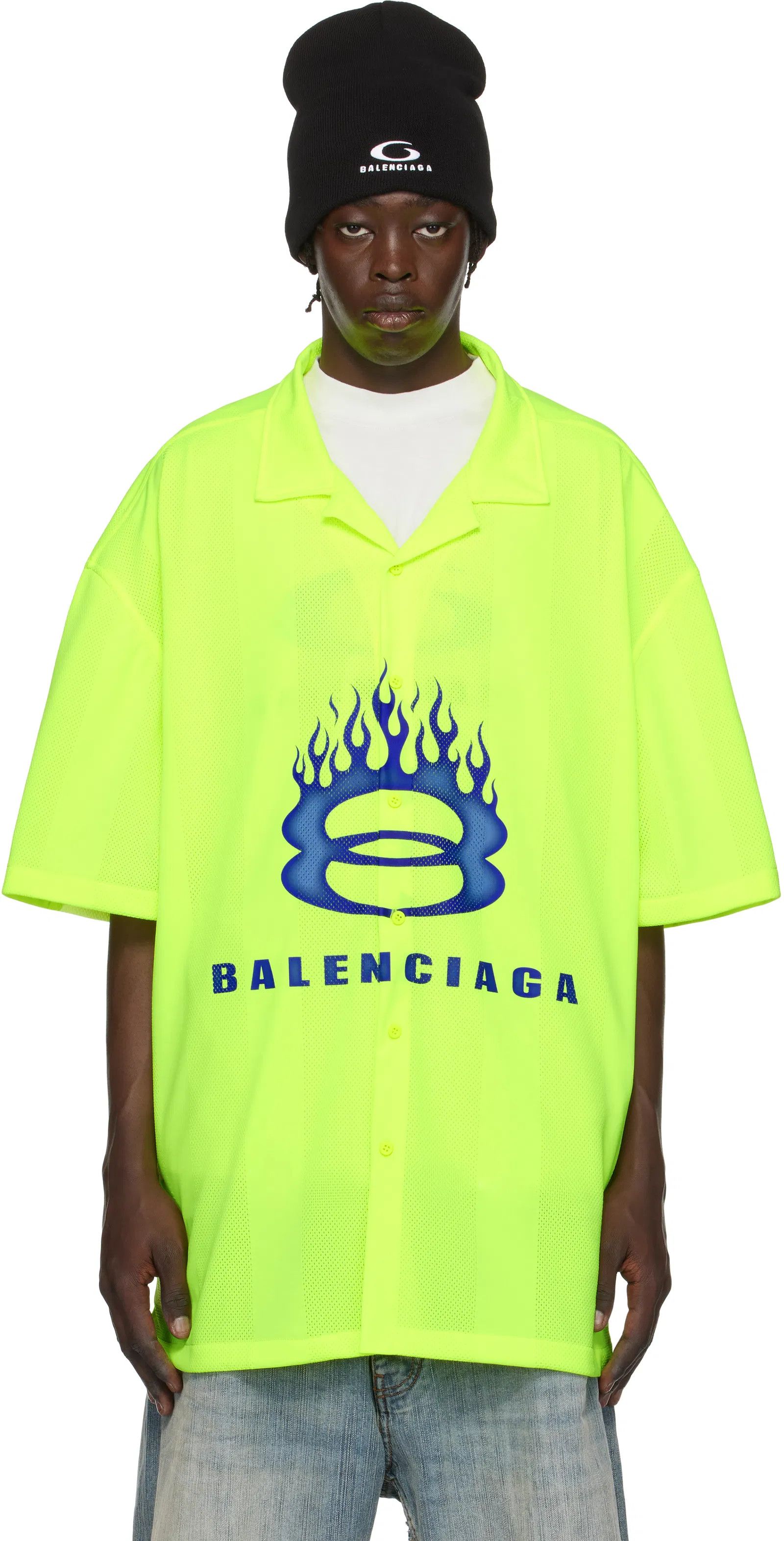 Balenciaga o1mt1gz0725 Short Sleeve Shirt in Fluo Yellow Size US M / EU 48-50 / 2 - 1 Thumbnail