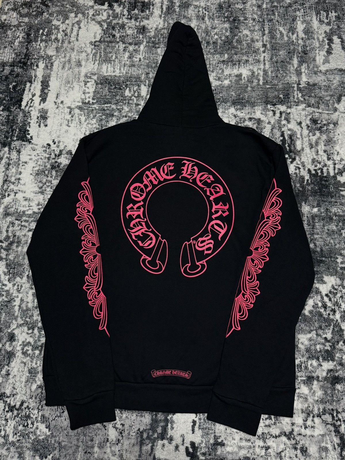 Chrome Hearts Pink Floral Horseshoe Zip Up Hoodie