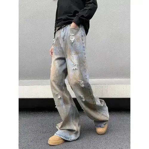 Designer × Japanese Brand × Jean Hole Tie-dye Distress Wide Leg Jeans Size US 34 / EU 50 - 3 Thumbnail