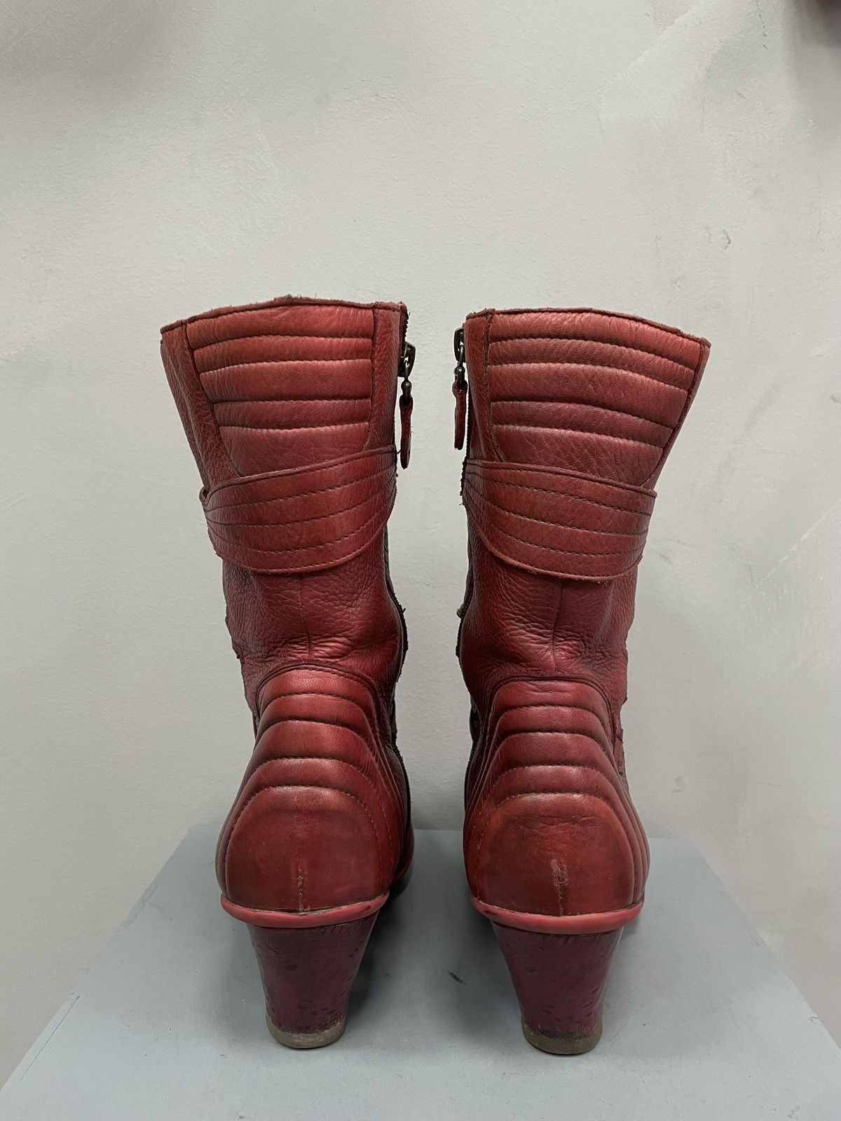 Diesel × Guidi × Vintage Rare 90s Red leather moto A.S. 98 style avant garde boots Size US 9 / IT 39 - 5 Thumbnail