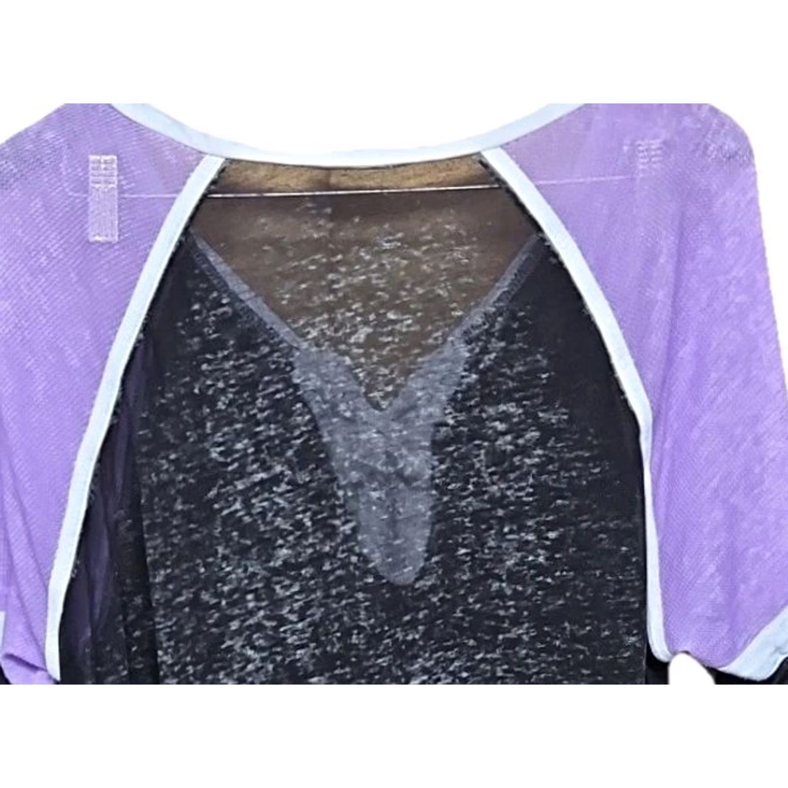 Vintage Bobbie Brooks Women's 2X Black Purple Sheer Lace Up Raglan Top Long Sleeve Size XXL / US 16-18 / IT 52-54 - 6 Thumbnail