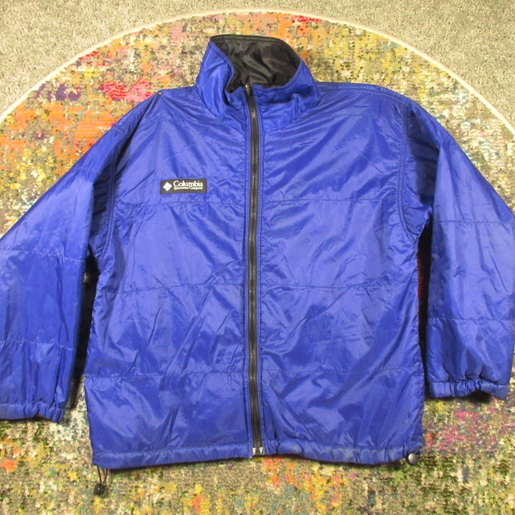 Vintage VINTAGE Columbia Jacket Women M Blue Black Packable Built in Bag and Strap Windbreaker Full Zip Lightweight Softshell 80s Outdoor Mens Womens Girls? Size M / US 6-8 / IT 42-44 - 2 Thumbnail