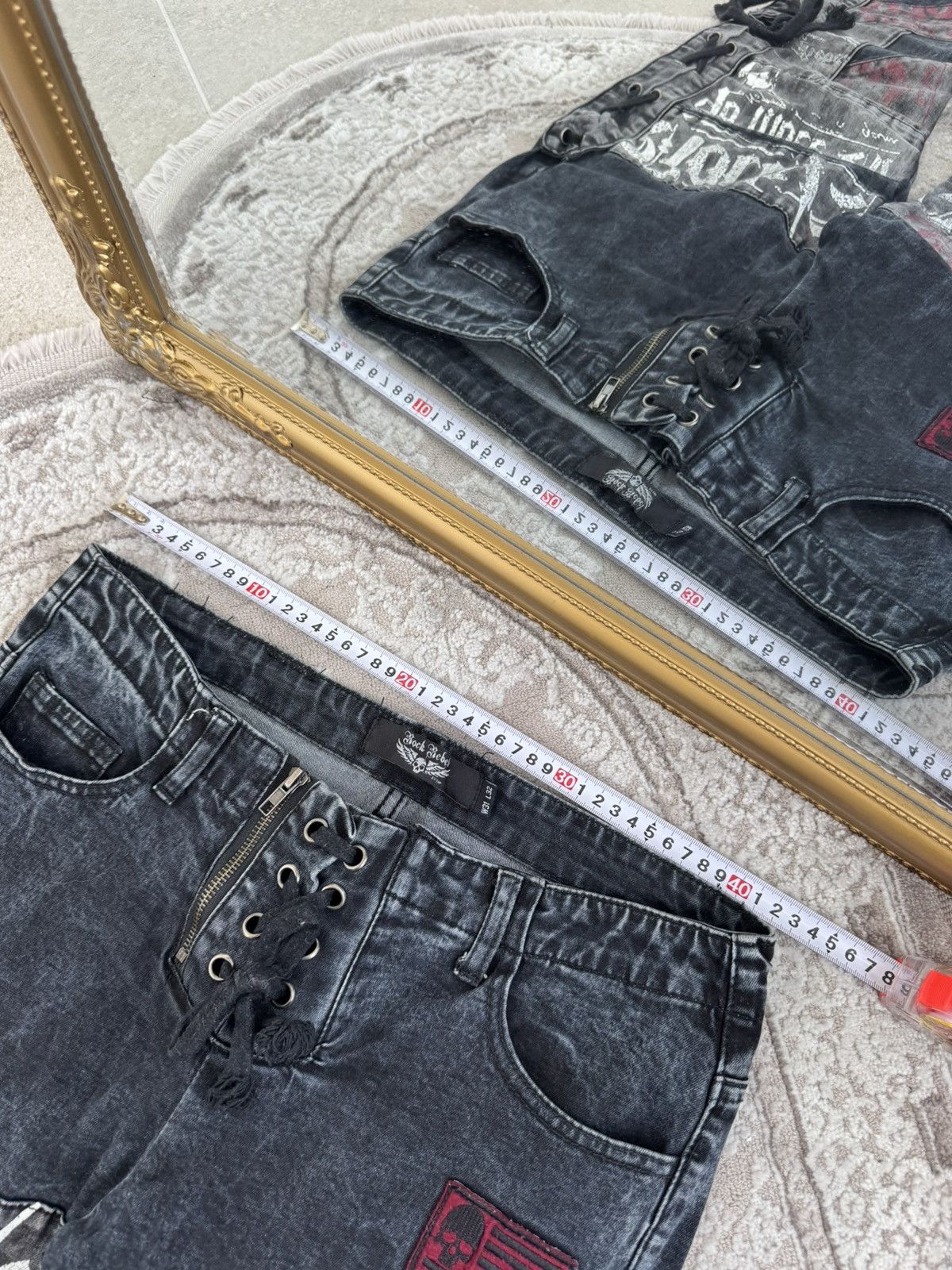 Le Grande Bleu (L.G.B.) Flared Bootcut Rock Rebel Jeans Skull Rock n Roll Gothic Size US 31 - 6 Thumbnail