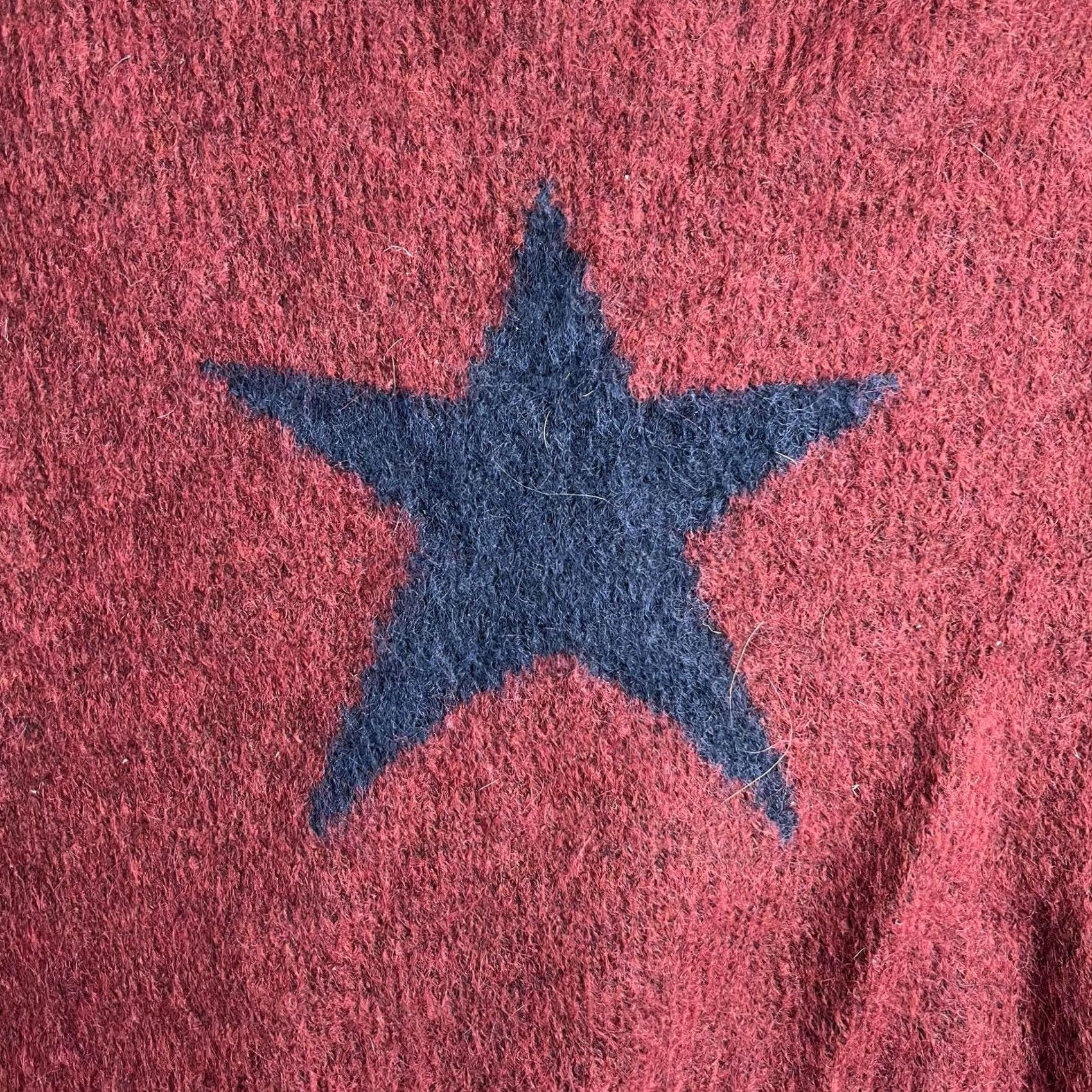 Vintage BP. Sweater Juniors M Red Star Graphic Fuzzy Cropped Knit Pullover Size M / US 6-8 / IT 42-44 - 2 Thumbnail