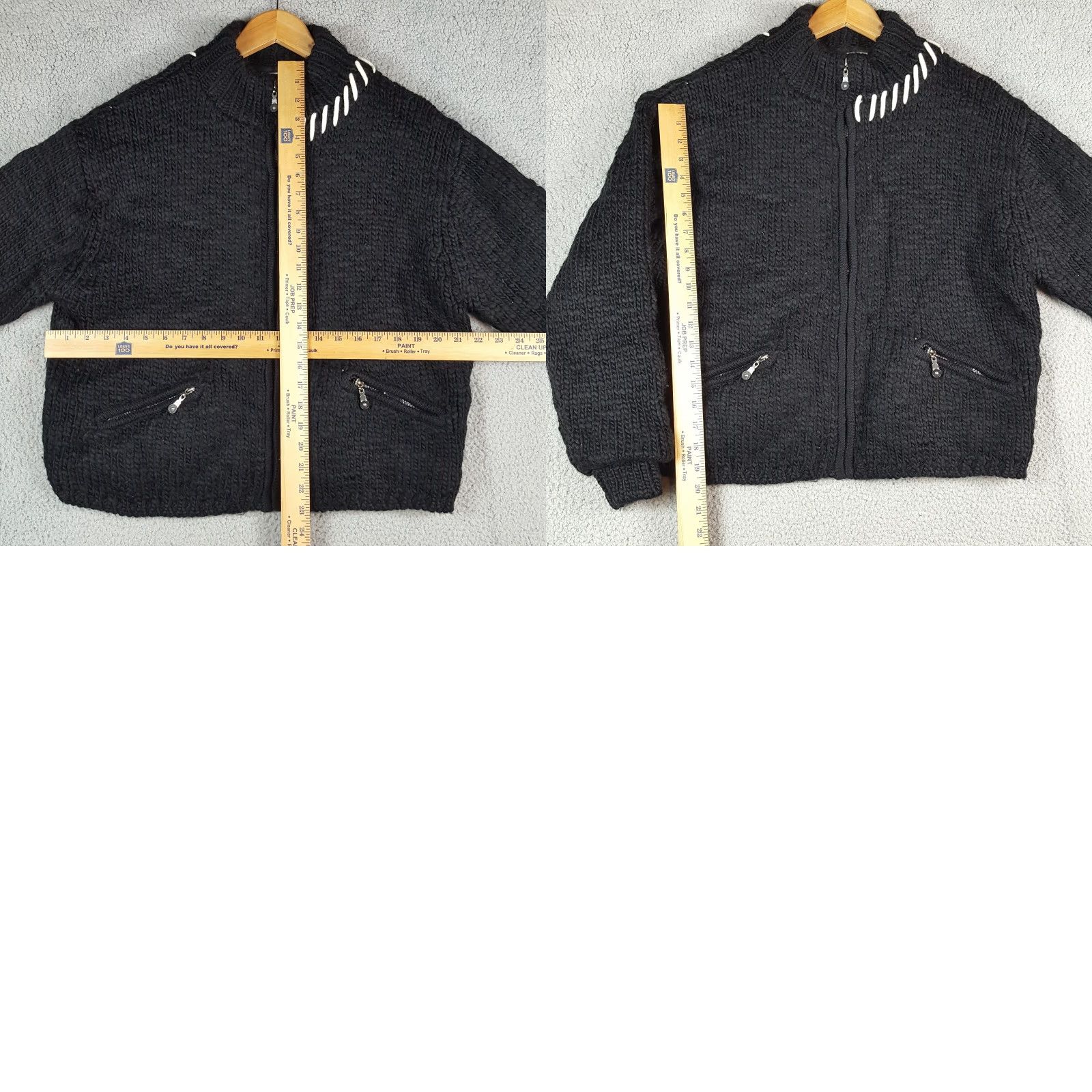 Vintage Y2K Black Wool Blend Oversized Zip Up Women's Size M Black Knit Pocket Sweater Size M / US 6-8 / IT 42-44 - 8 Thumbnail